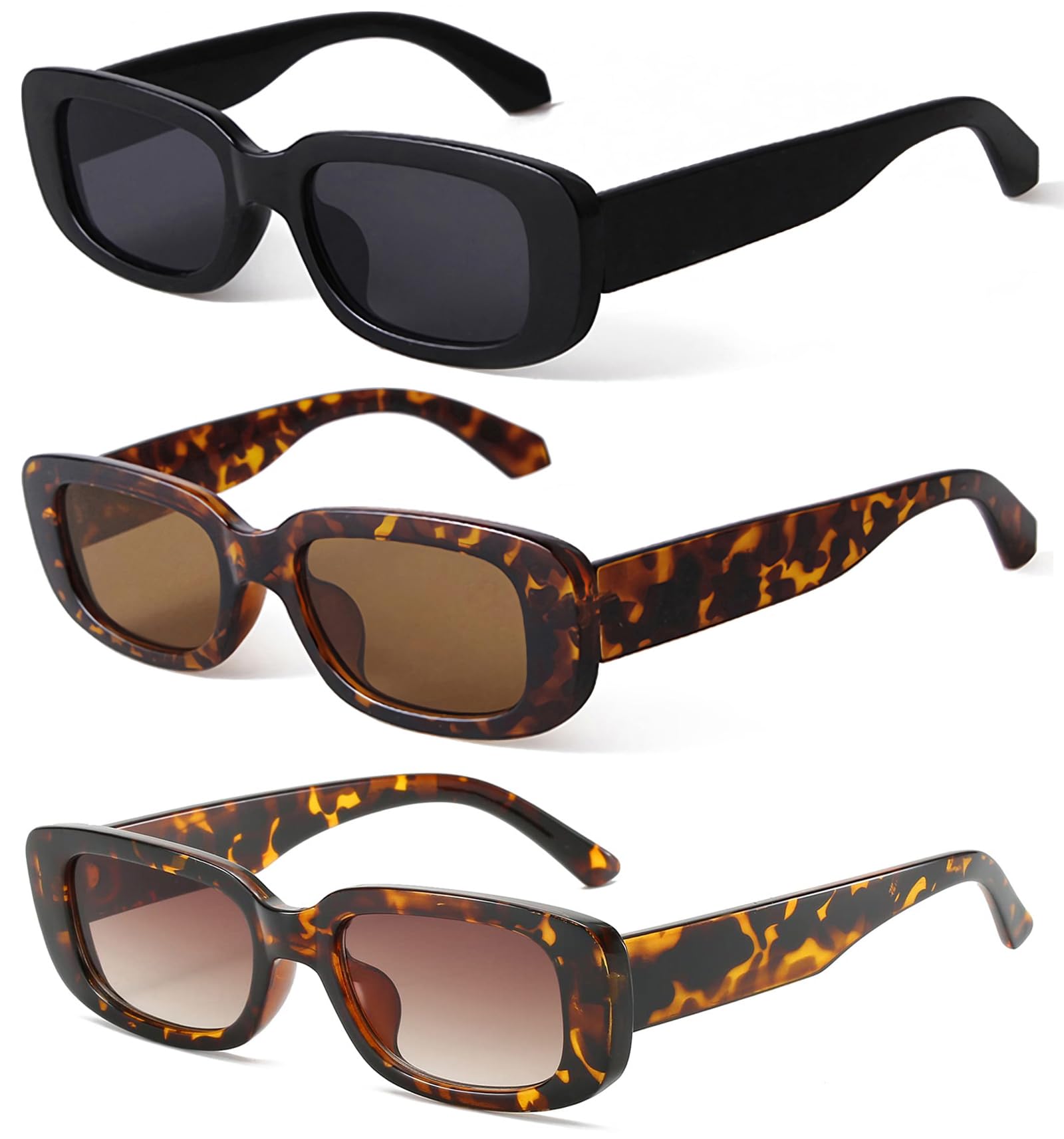 Foto 1 | Gafas De Sol Kuguaok  Retro  Rectangulares  Con Protección Uv400  Paquete De 3 - Venta Internacional.