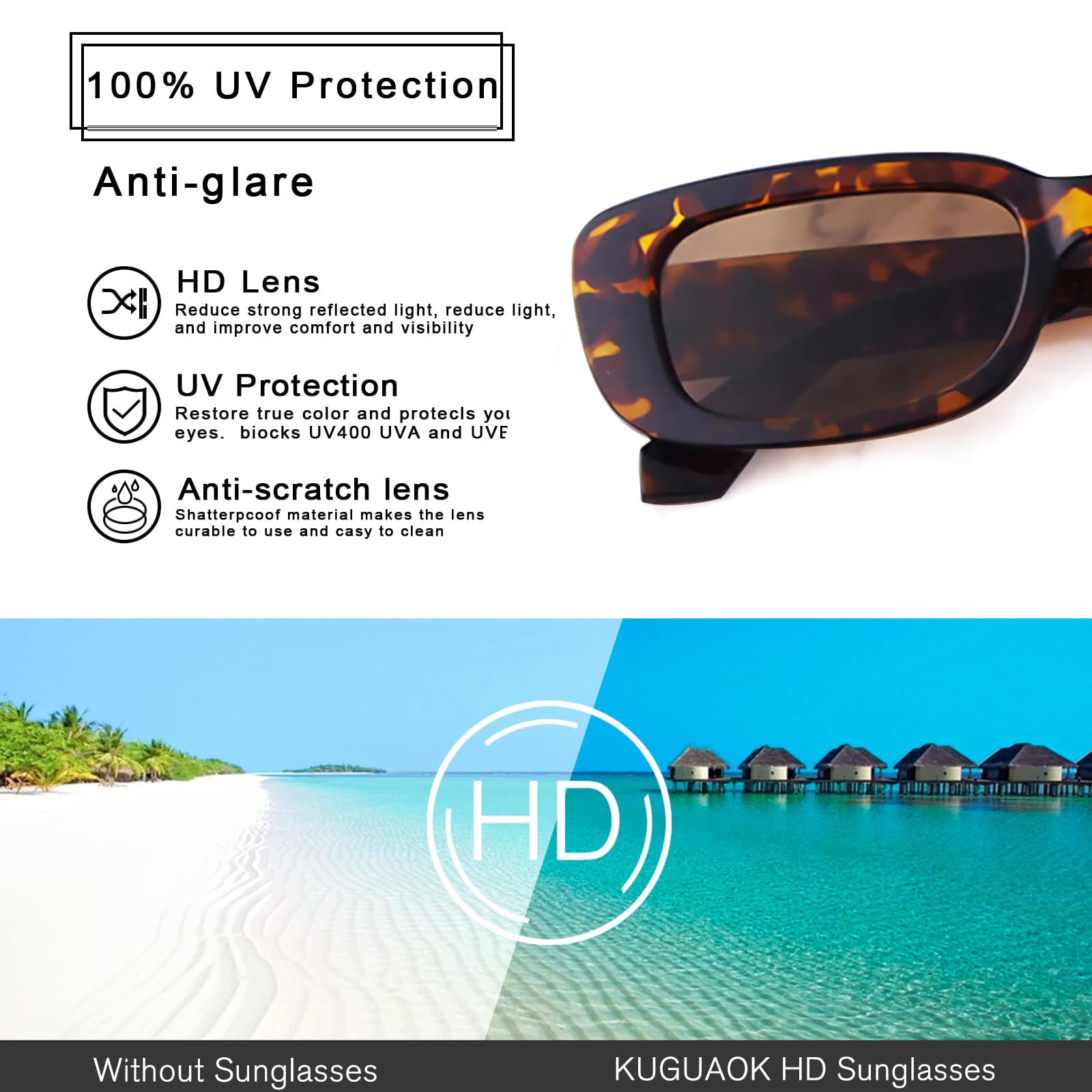 Foto 4 | Gafas De Sol Kuguaok  Retro  Rectangulares  Vintage  Con Protección Uv400 - Venta Internacional.