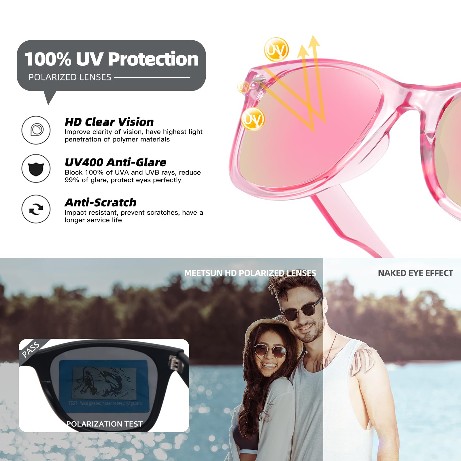 Foto 7 pulgar | Gafas De Sol Meetsun Classic Retro Square Polarizadas Uv400 - Venta Internacional.