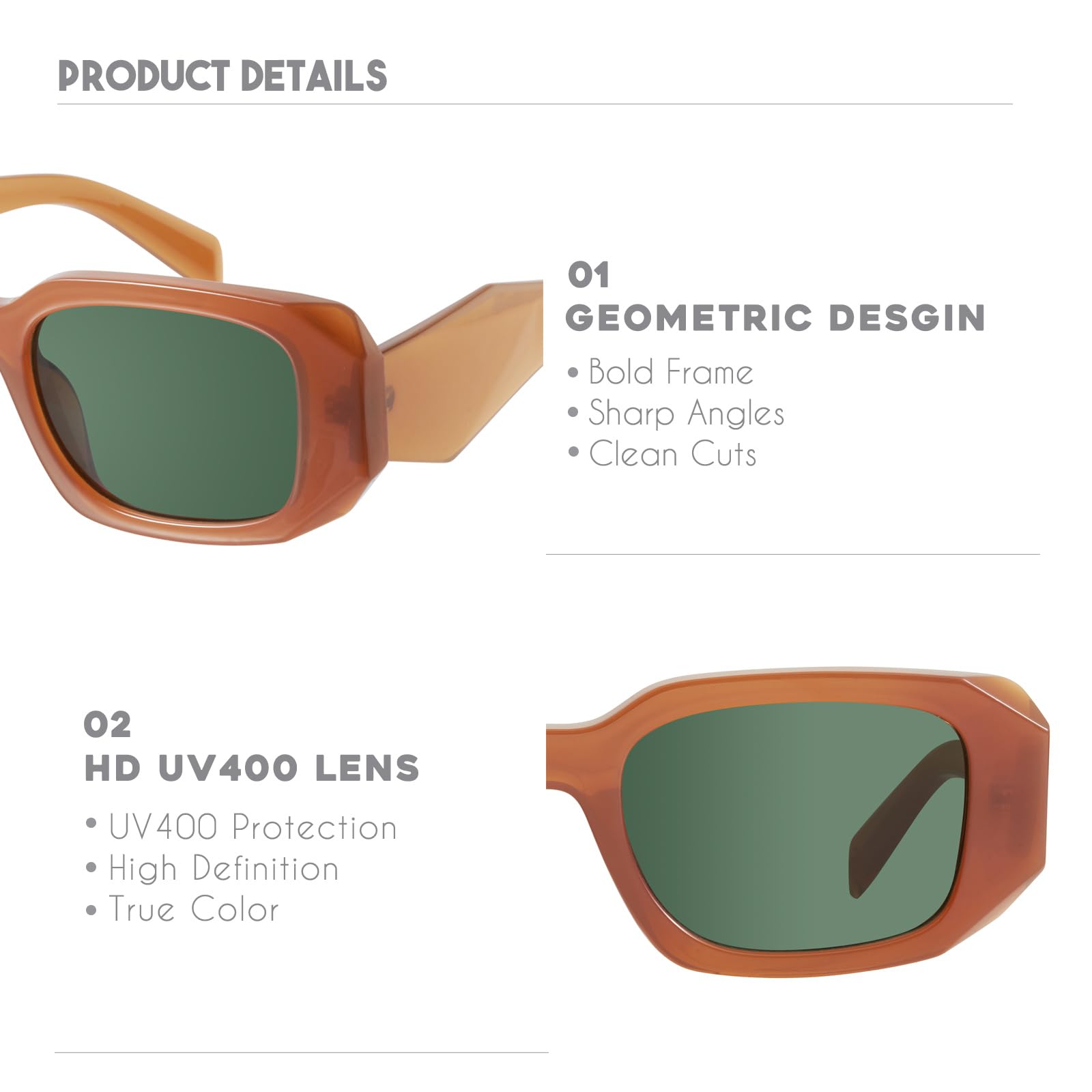Foto 5 pulgar | Gafas De Sol Mosanana Trendy Rectangle Marrón Naranja Uv400 - Venta Internacional.