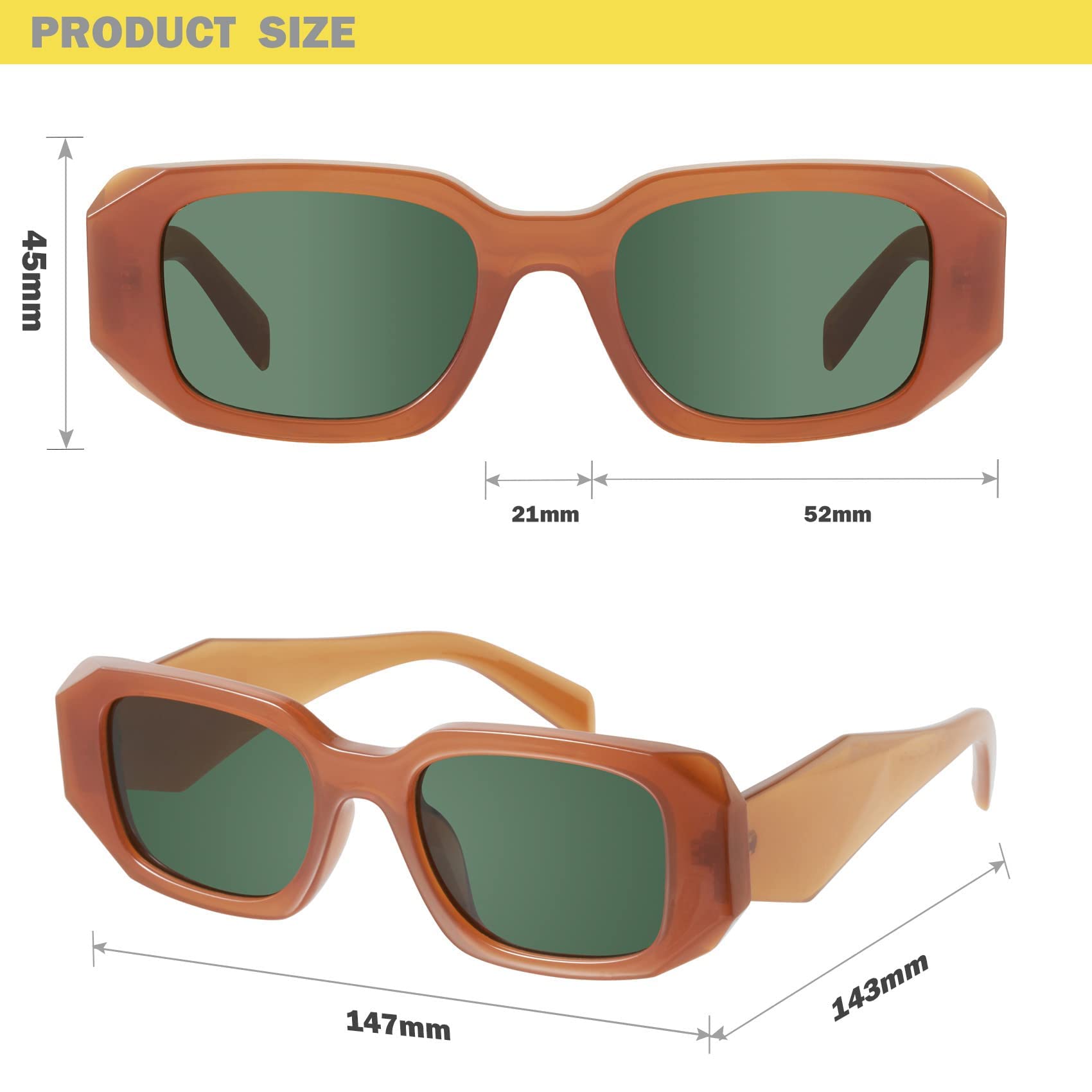 Foto 6 pulgar | Gafas De Sol Mosanana Trendy Rectangle Marrón Naranja Uv400 - Venta Internacional.