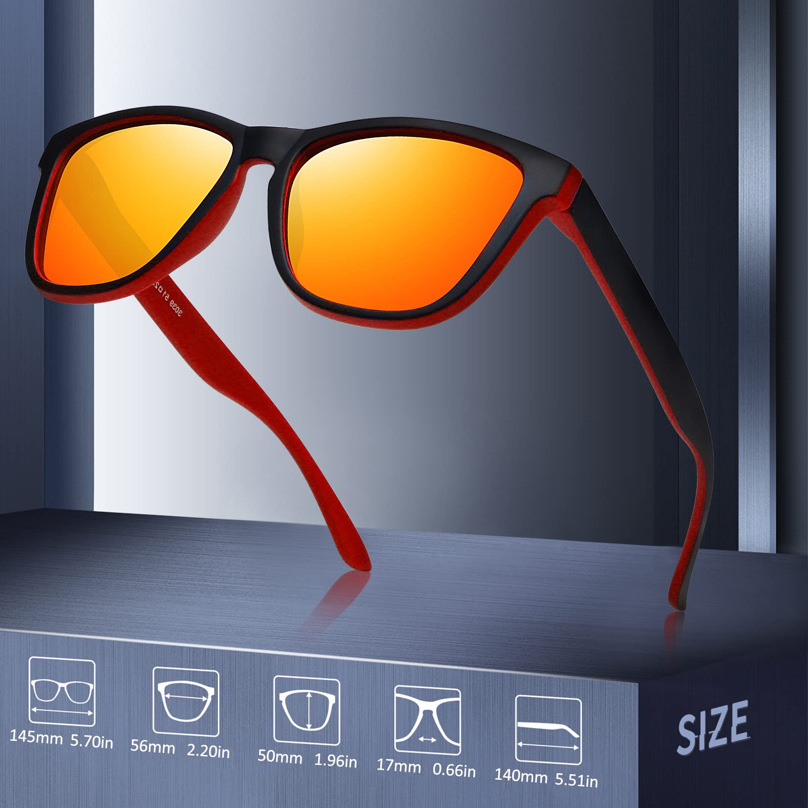 Foto 6 pulgar | Gafas De Sol Meetsun Classic Retro Designer Polarizadas Negro-rojo - Venta Internacional.