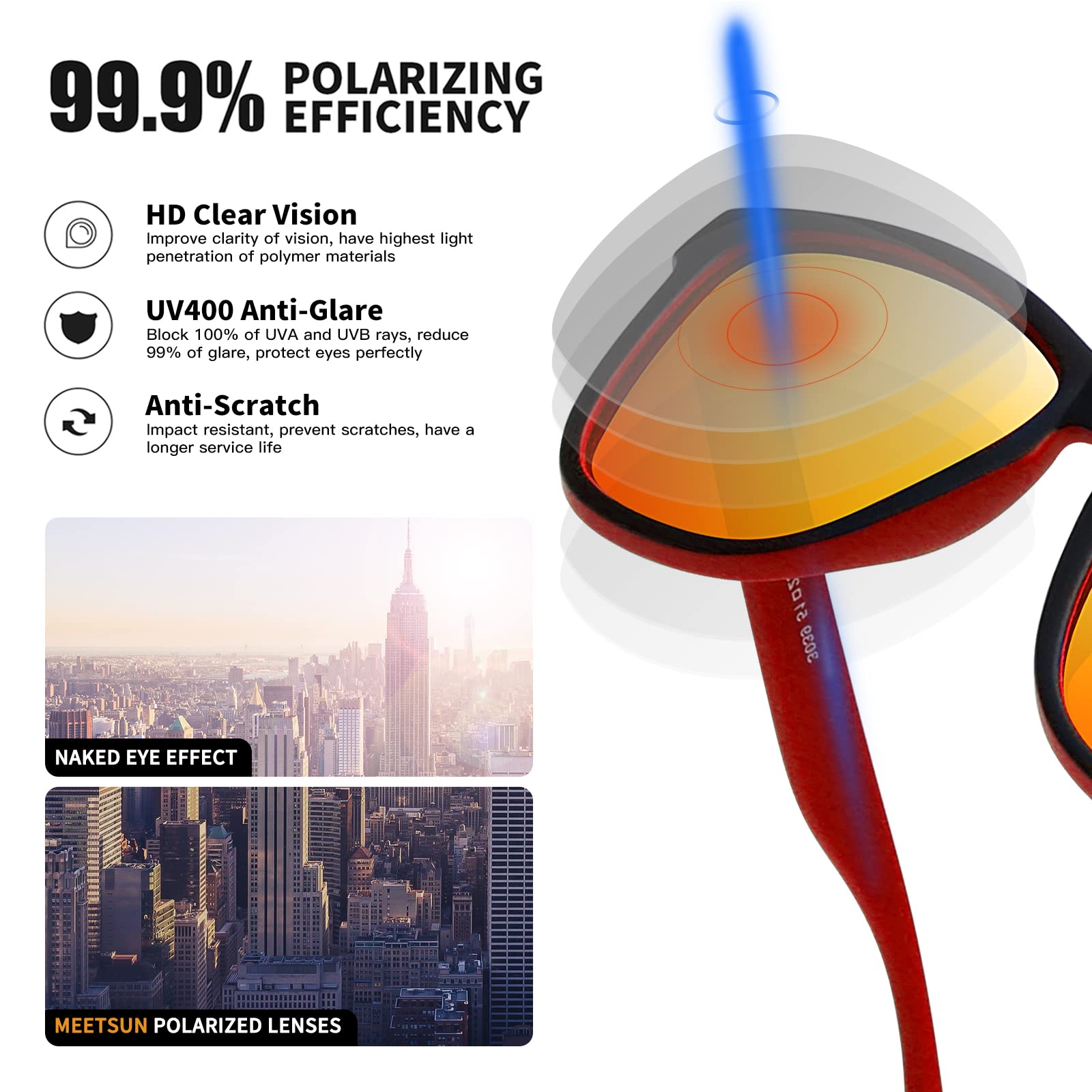 Foto 6 | Gafas De Sol Meetsun Classic Retro Designer Polarizadas Negro-rojo - Venta Internacional.