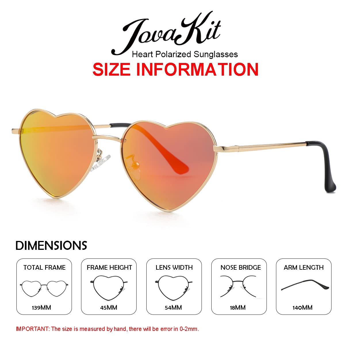 Foto 4 pulgar | Gafas De Sol Jovakit Polarized Heart Para Mujer  Color Dorado/rojo  Espejo - Venta Internacional.