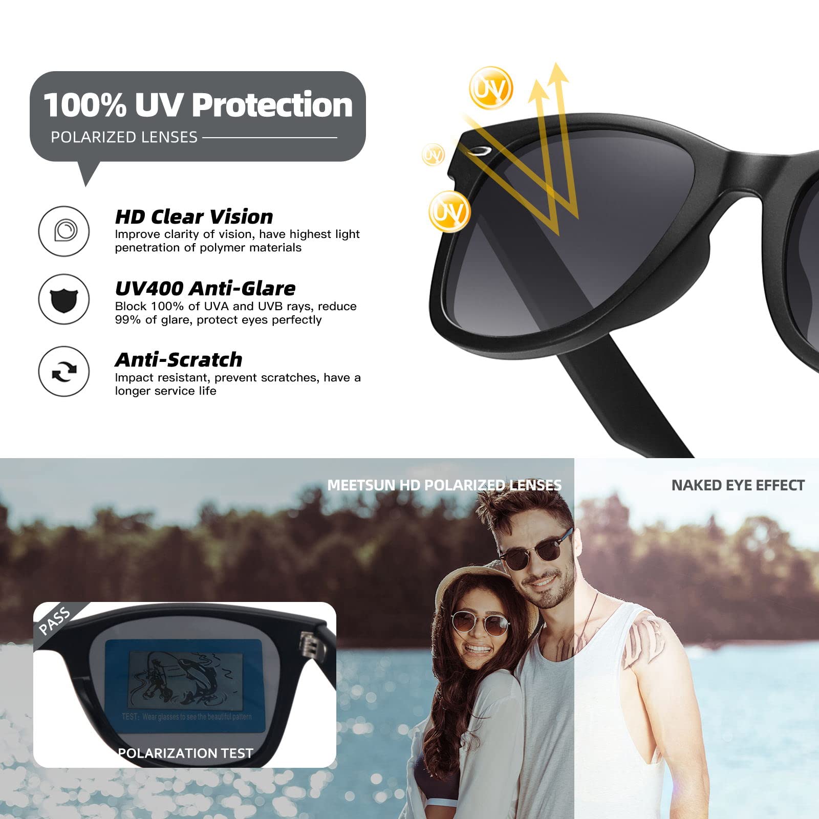 Foto 6 | Gafas De Sol Meetsun Classic Retro Square Polarized Uv400 Grey - Venta Internacional.