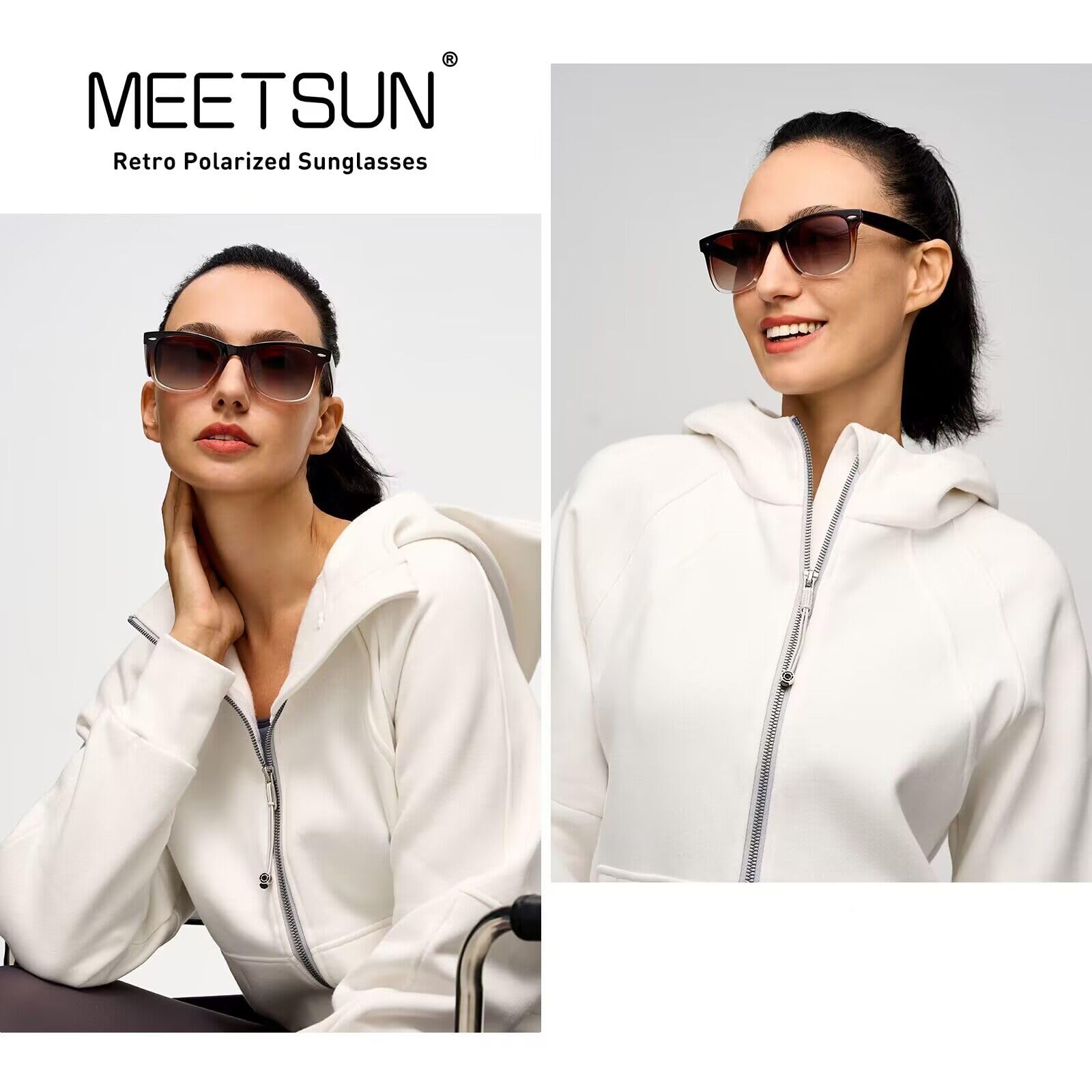 Foto 2 | Gafas De Sol Meetsun Classic Retro Cuadradas Polarizadas Marrón Mujer - Venta Internacional.