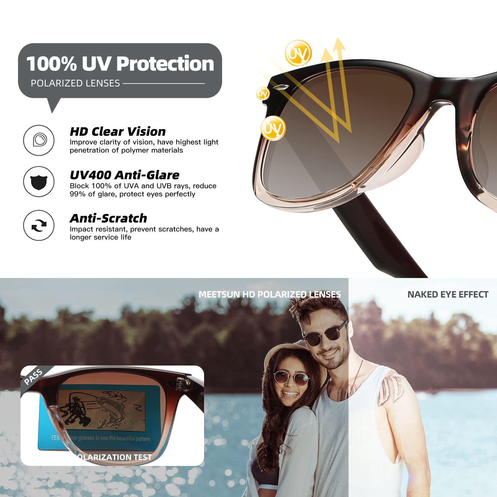 Foto 5 | Gafas De Sol Meetsun Classic Retro Cuadradas Polarizadas Marrón Mujer - Venta Internacional.