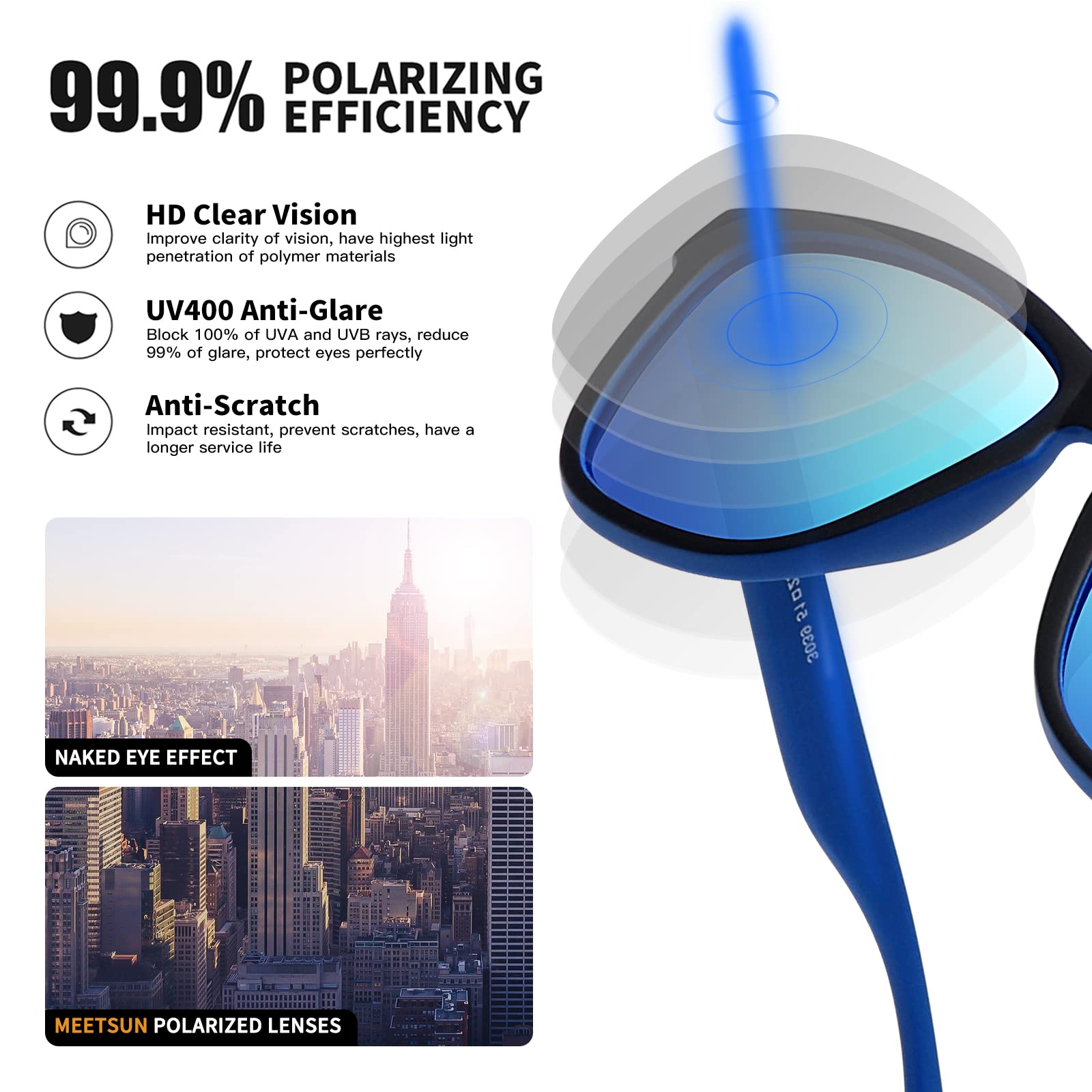 Foto 6 | Gafas De Sol Meetsun Classic Retro Designer Polarizadas Negro-azul - Venta Internacional.