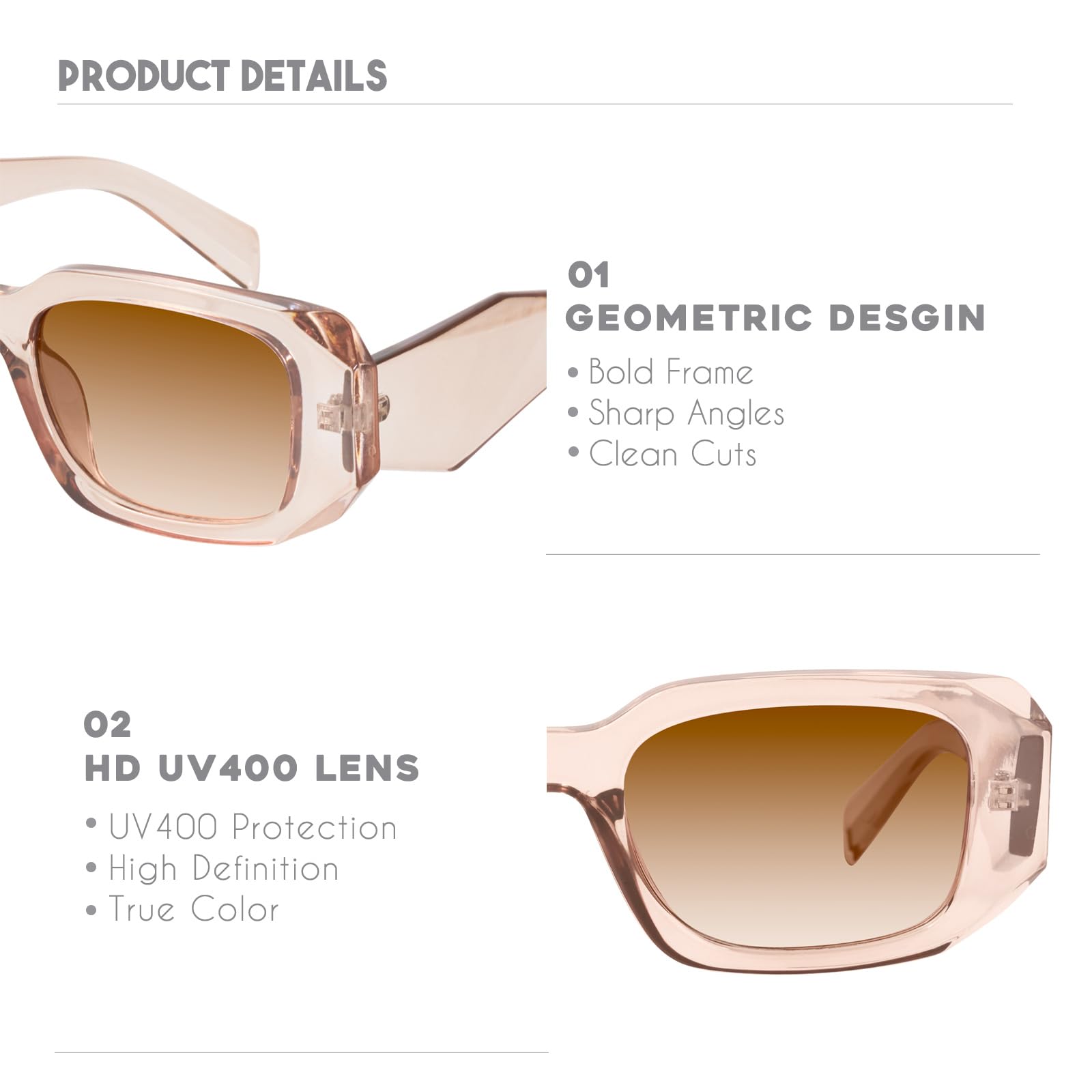 Foto 4 | Gafas De Sol Mosanana Trendy Rectangle Clear Brown Uv400 - Venta Internacional.