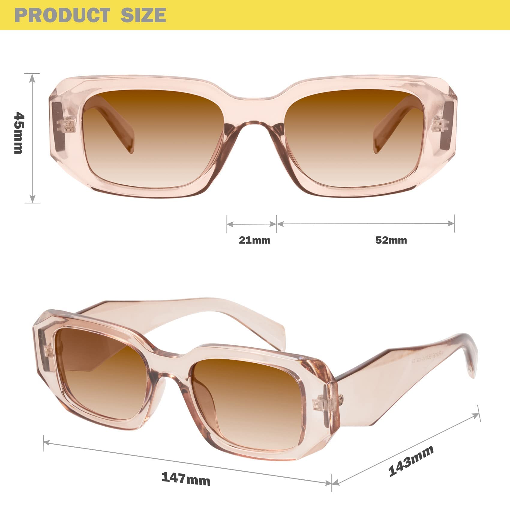 Foto 6 pulgar | Gafas De Sol Mosanana Trendy Rectangle Clear Brown Uv400 - Venta Internacional.