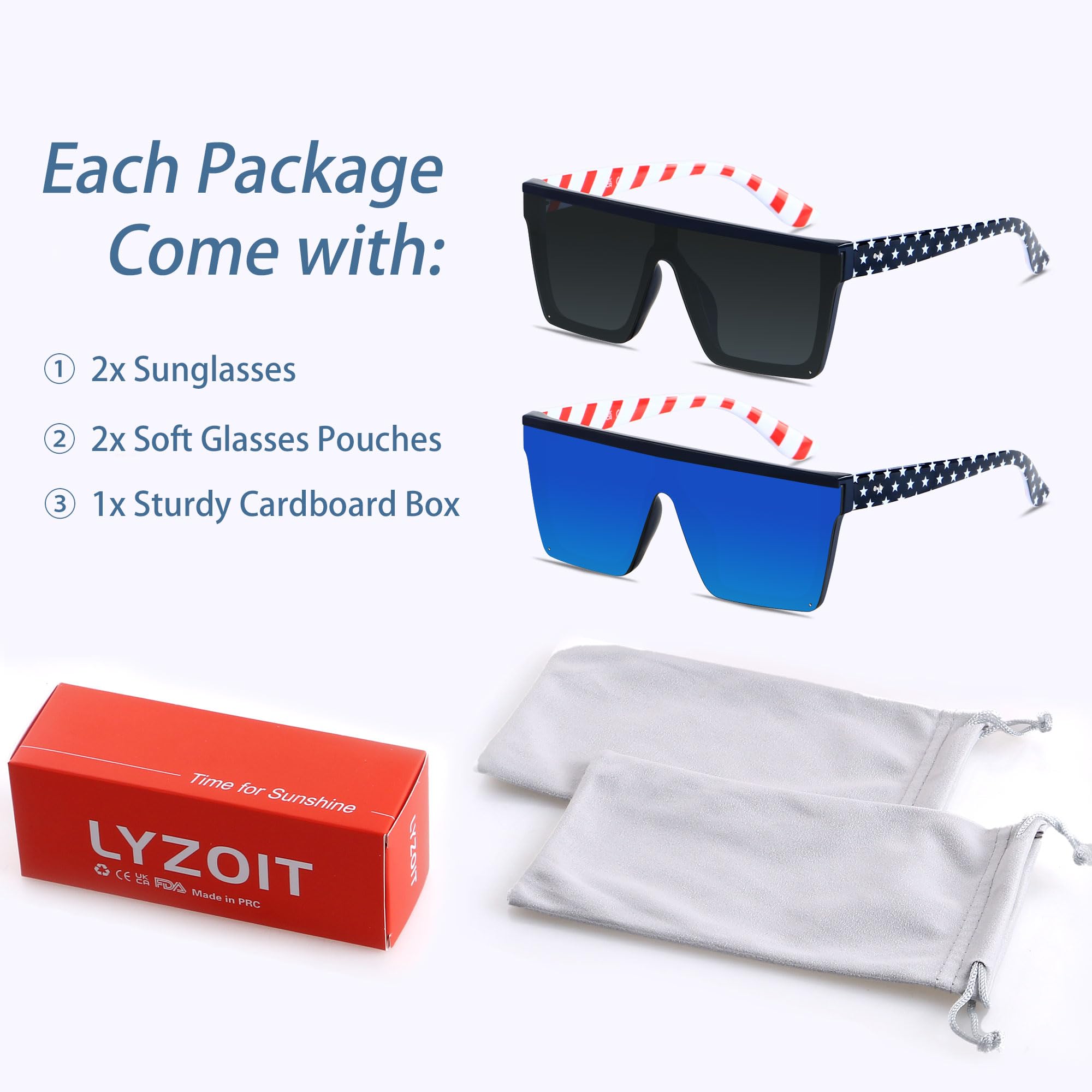 Foto 6 | Gafas De Sol Lyzoit Cuadradas Con Bandera Americana  De Gran Tamaño  Uv400  Para Mujeres Y Hombres - Venta Internacion