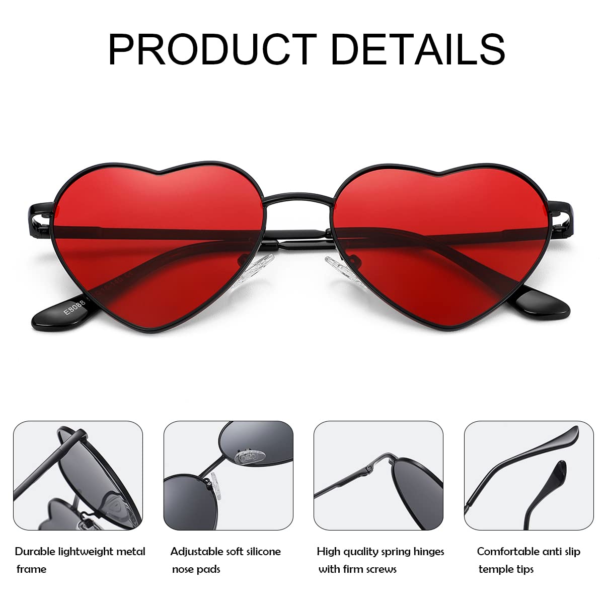 Foto 5 pulgar | Gafas De Sol Jovakit Polarized Heart Para Mujer Negro/rojo - Venta Internacional.