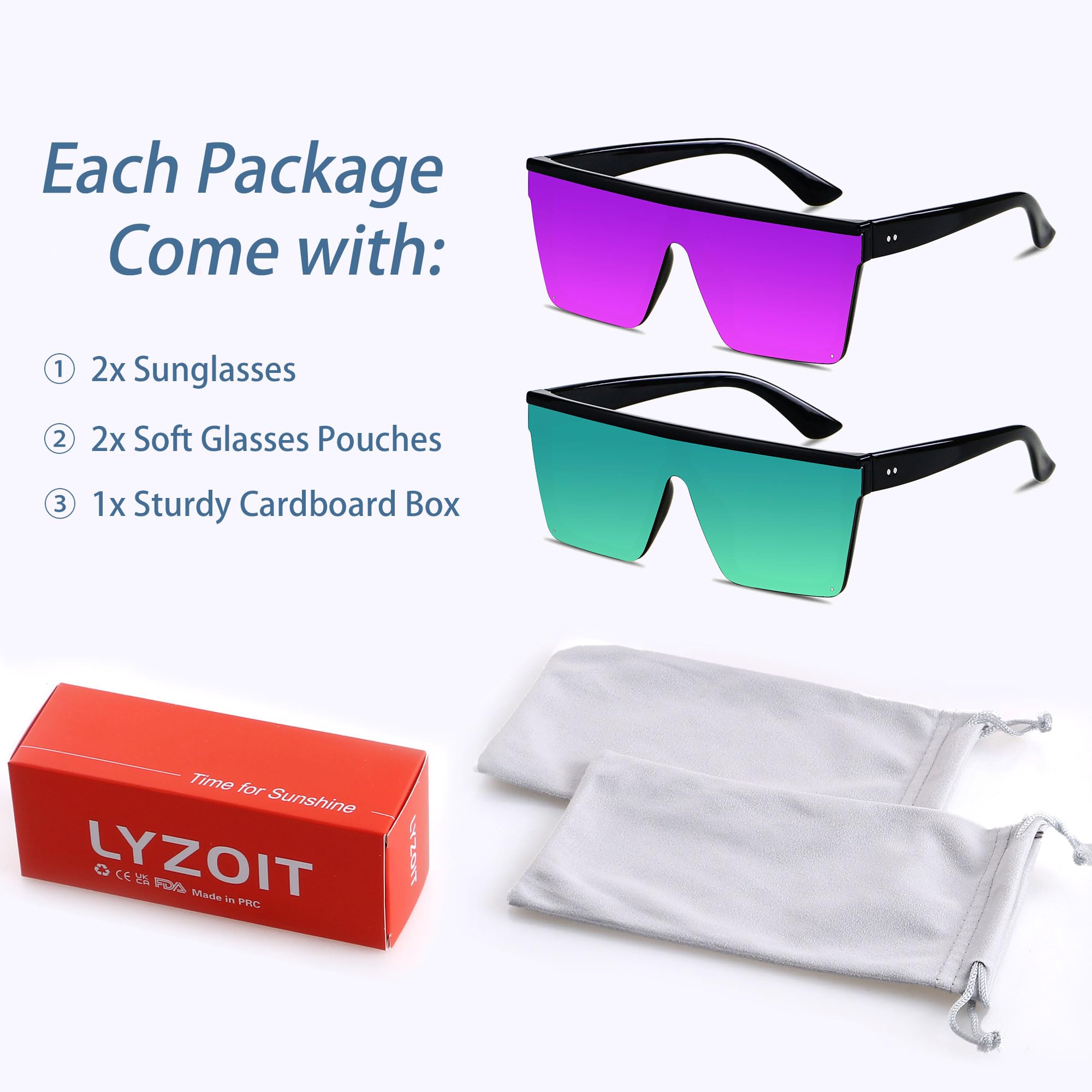 Foto 7 pulgar | Gafas De Sol Lyzoit Cuadradas De Gran Tamaño Para Mujer Y Hombre Uv400 Morado - Venta Internacional.