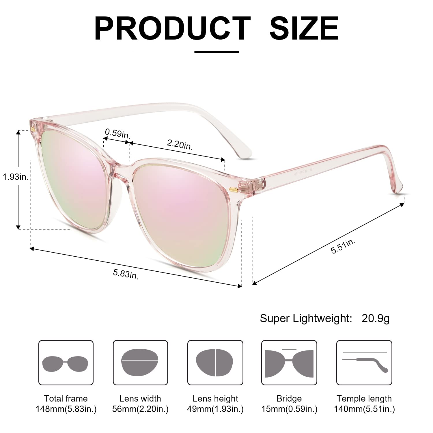 Foto 6 pulgar | Gafas De Sol Myiaur Polarizadas Cuadradas Con Espejo Para Mujer - Venta Internacional.