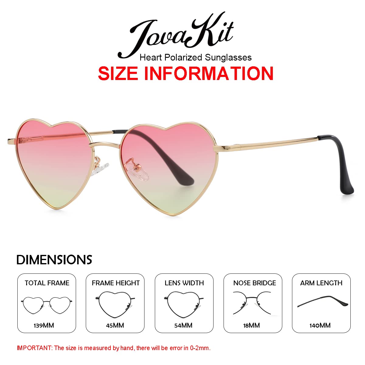 Foto 4 pulgar | Gafas De Sol Jovakit Polarized Heart Para Mujer Dorado/rosa/amarillo - Venta Internacional.