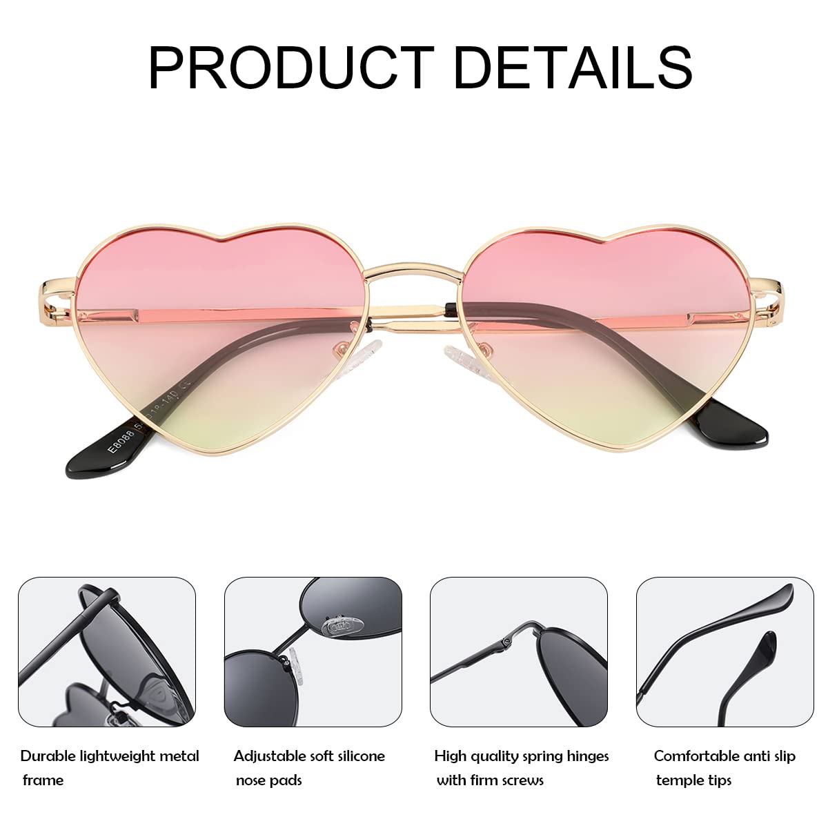 Foto 4 | Gafas De Sol Jovakit Polarized Heart Para Mujer Dorado/rosa/amarillo - Venta Internacional.