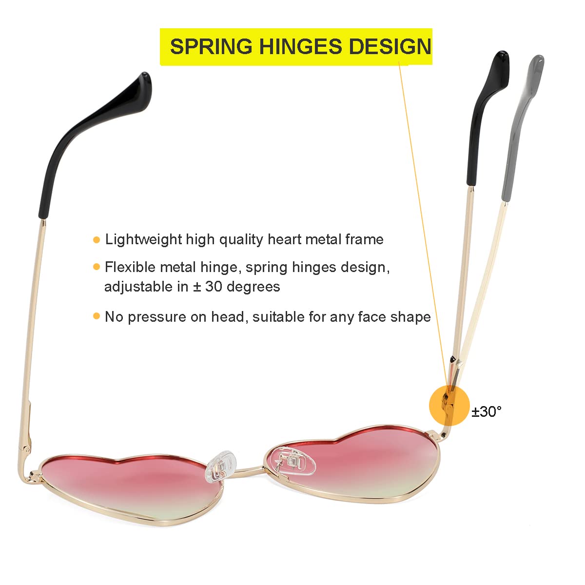 Foto 6 pulgar | Gafas De Sol Jovakit Polarized Heart Para Mujer Dorado/rosa/amarillo - Venta Internacional.