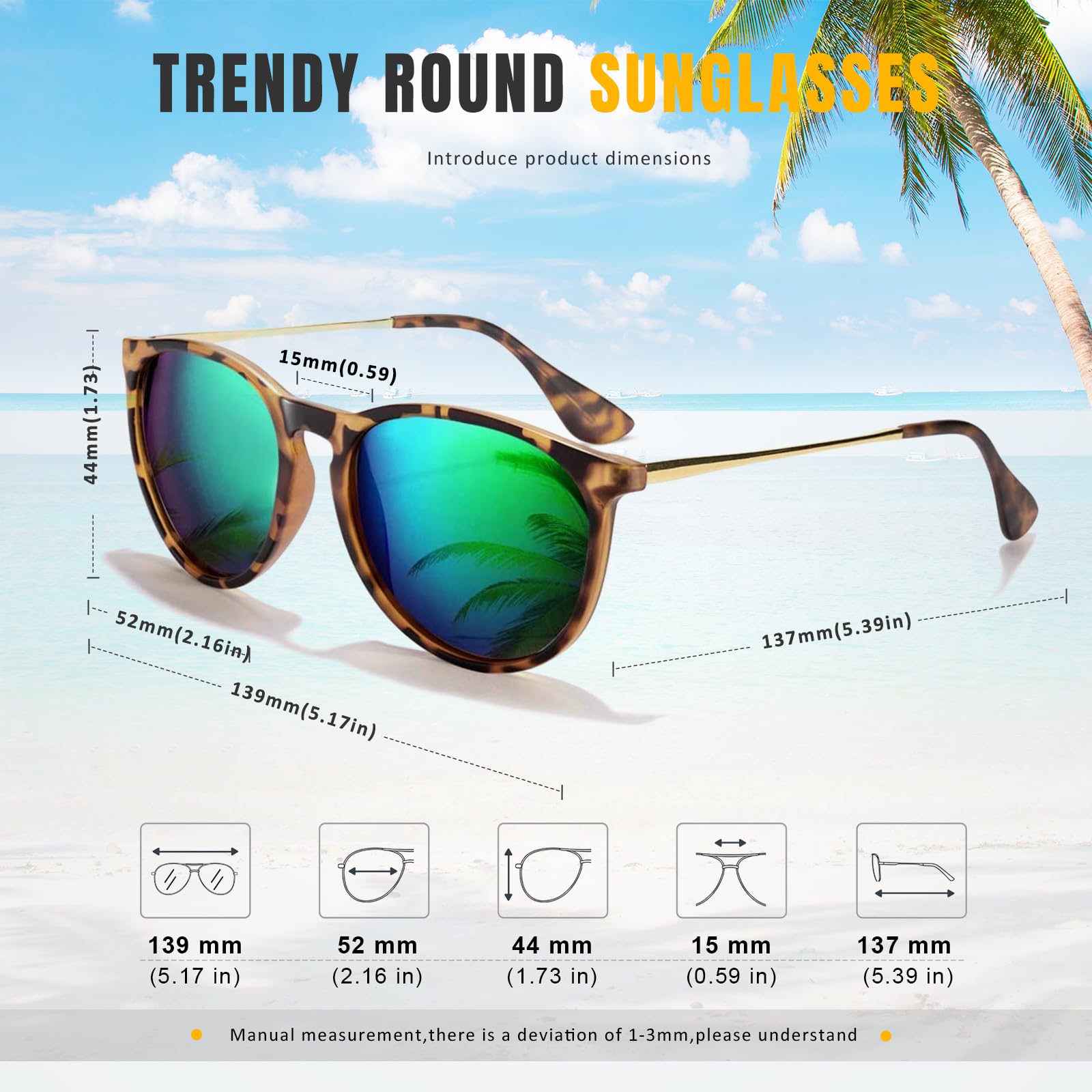 Foto 4 pulgar | Gafas De Sol Chbp Polarizadas Con Protección Uv400  Lente Redonda Retro - Venta Internacional.
