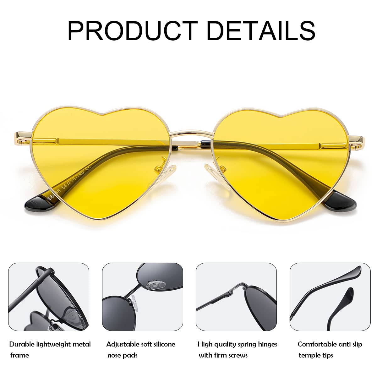 Foto 5 pulgar | Gafas De Sol Jovakit Polarized Heart Para Mujer Dorado/amarillo - Venta Internacional.