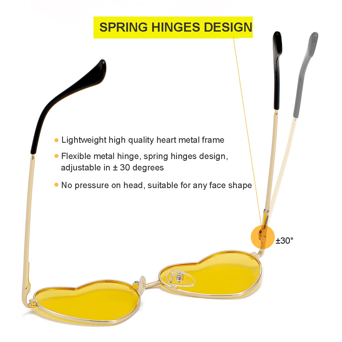 Foto 5 | Gafas De Sol Jovakit Polarized Heart Para Mujer Dorado/amarillo - Venta Internacional.