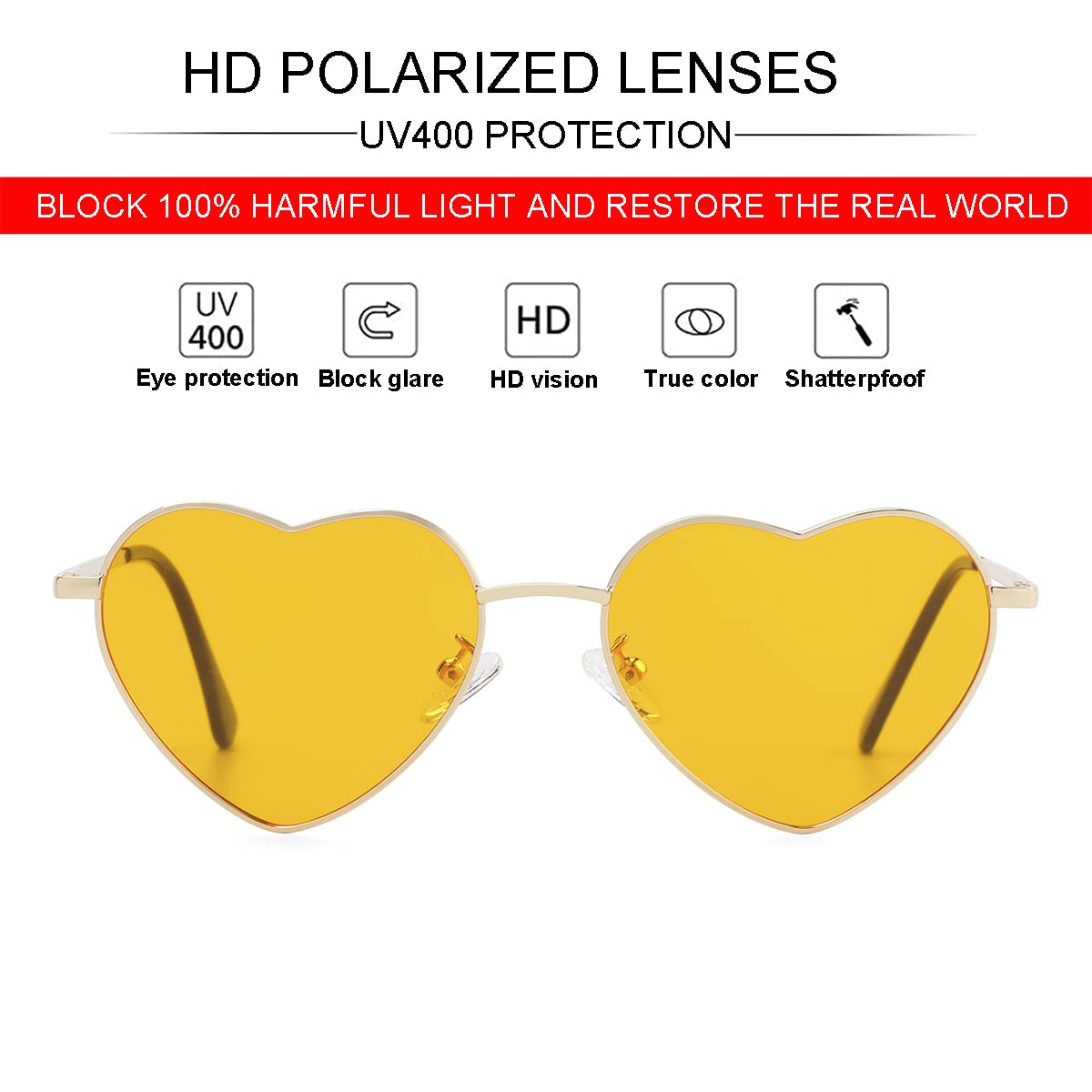 Foto 2 | Gafas De Sol Jovakit Polarized Heart Para Mujer Dorado/naranja - Venta Internacional.