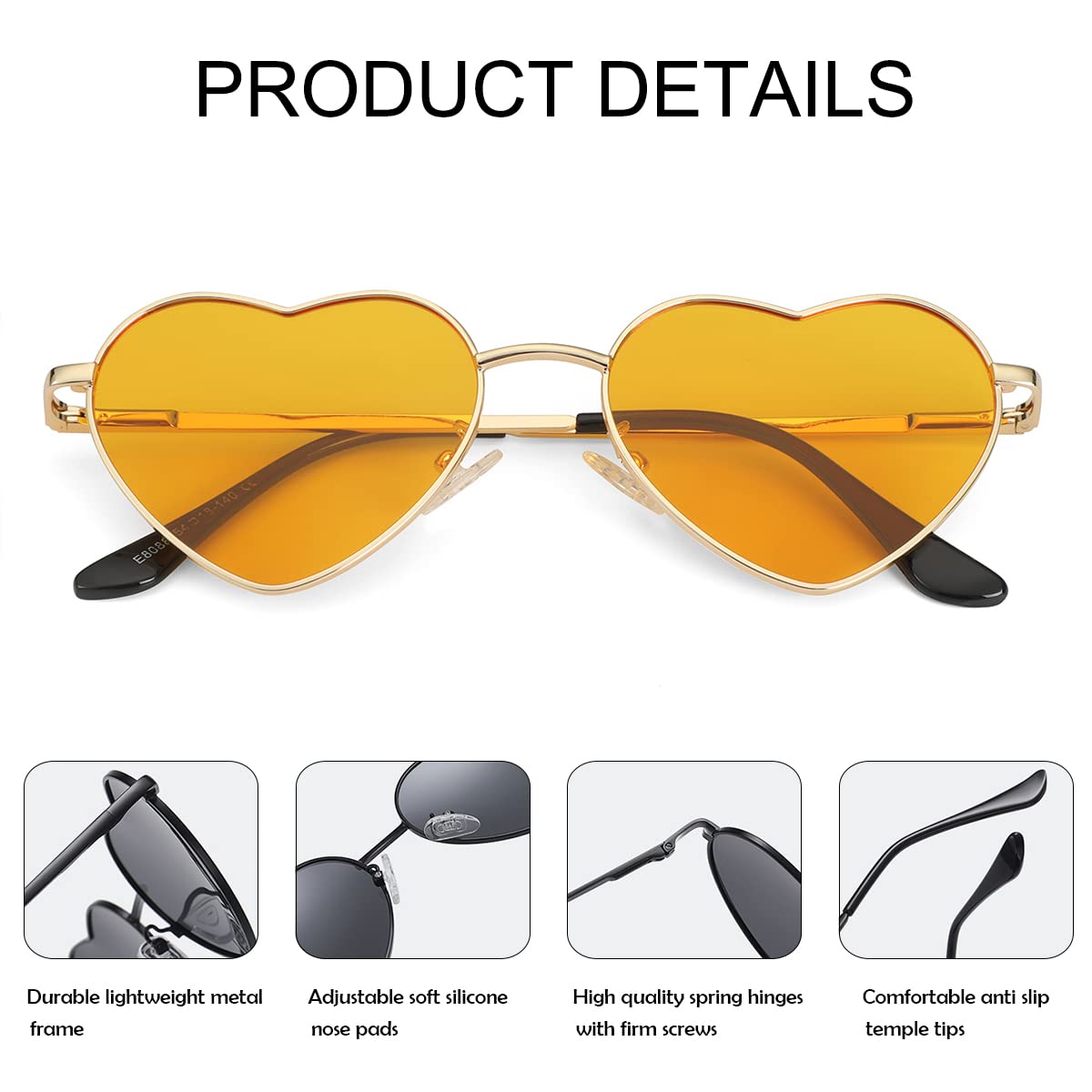 Foto 5 pulgar | Gafas De Sol Jovakit Polarized Heart Para Mujer Dorado/naranja - Venta Internacional.