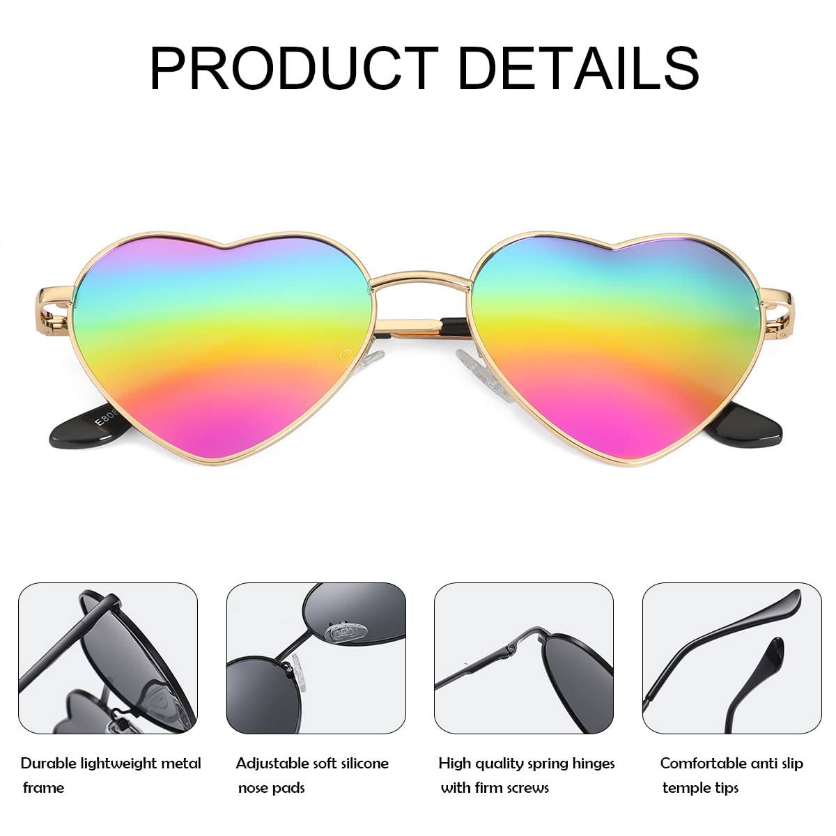 Foto 5 pulgar | Gafas De Sol Jovakit Polarized Heart Para Mujer Con Montura Dorada - Venta Internacional.