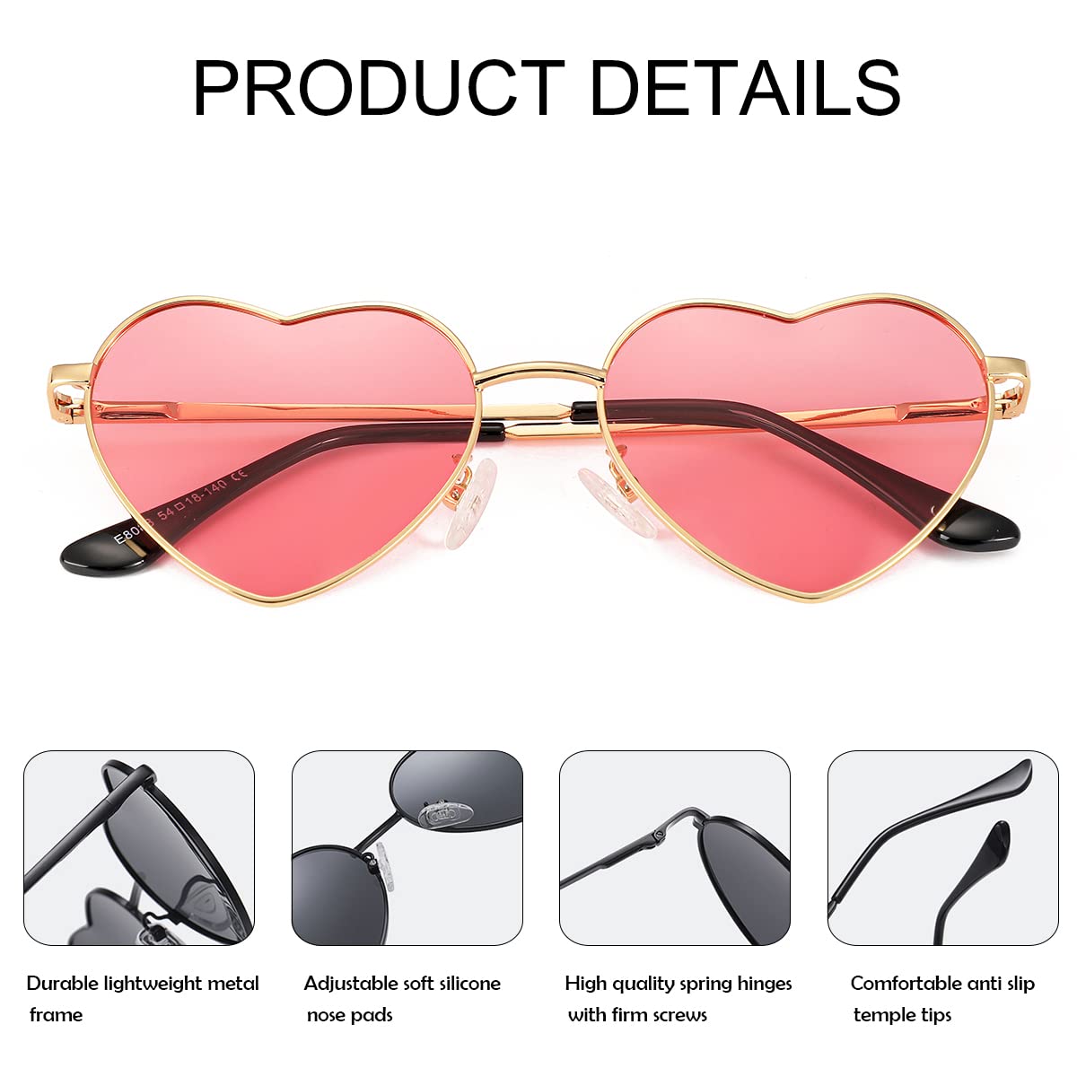Foto 5 pulgar | Gafas De Sol Jovakit Polarized Heart Para Mujer Dorado/rosa - Venta Internacional.