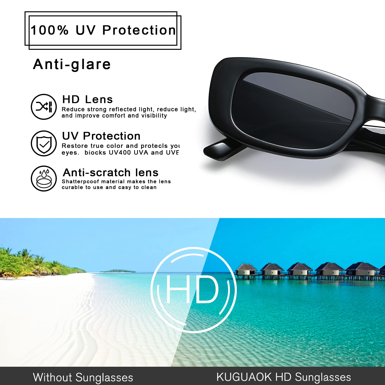 Foto 5 pulgar | Gafas De Sol Kuguaok Retro Rectangle Uv400 Para Mujeres Y Hombres - Venta Internacional.