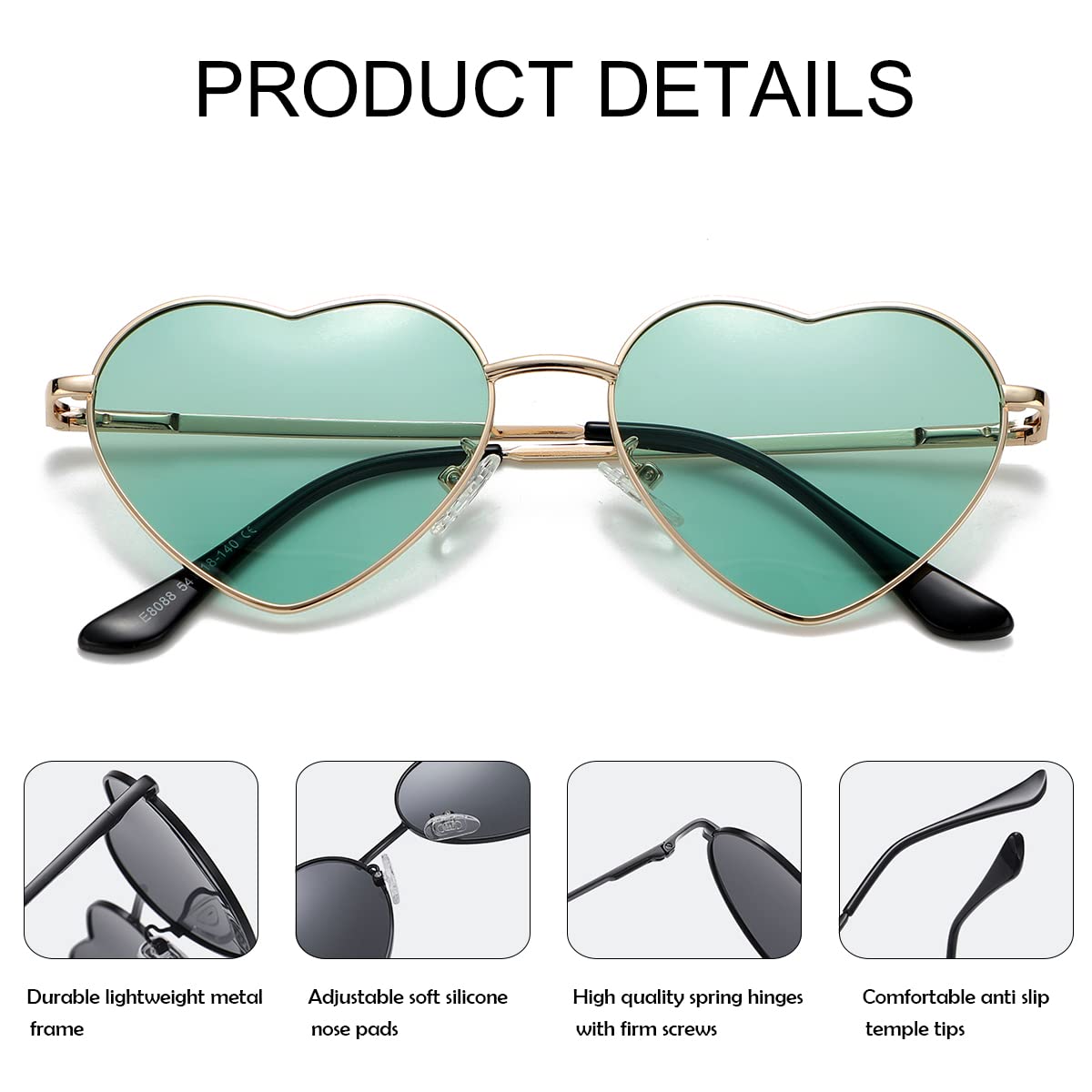 Foto 4 | Gafas De Sol Jovakit Polarized Heart Para Mujer Dorado/verde - Venta Internacional.