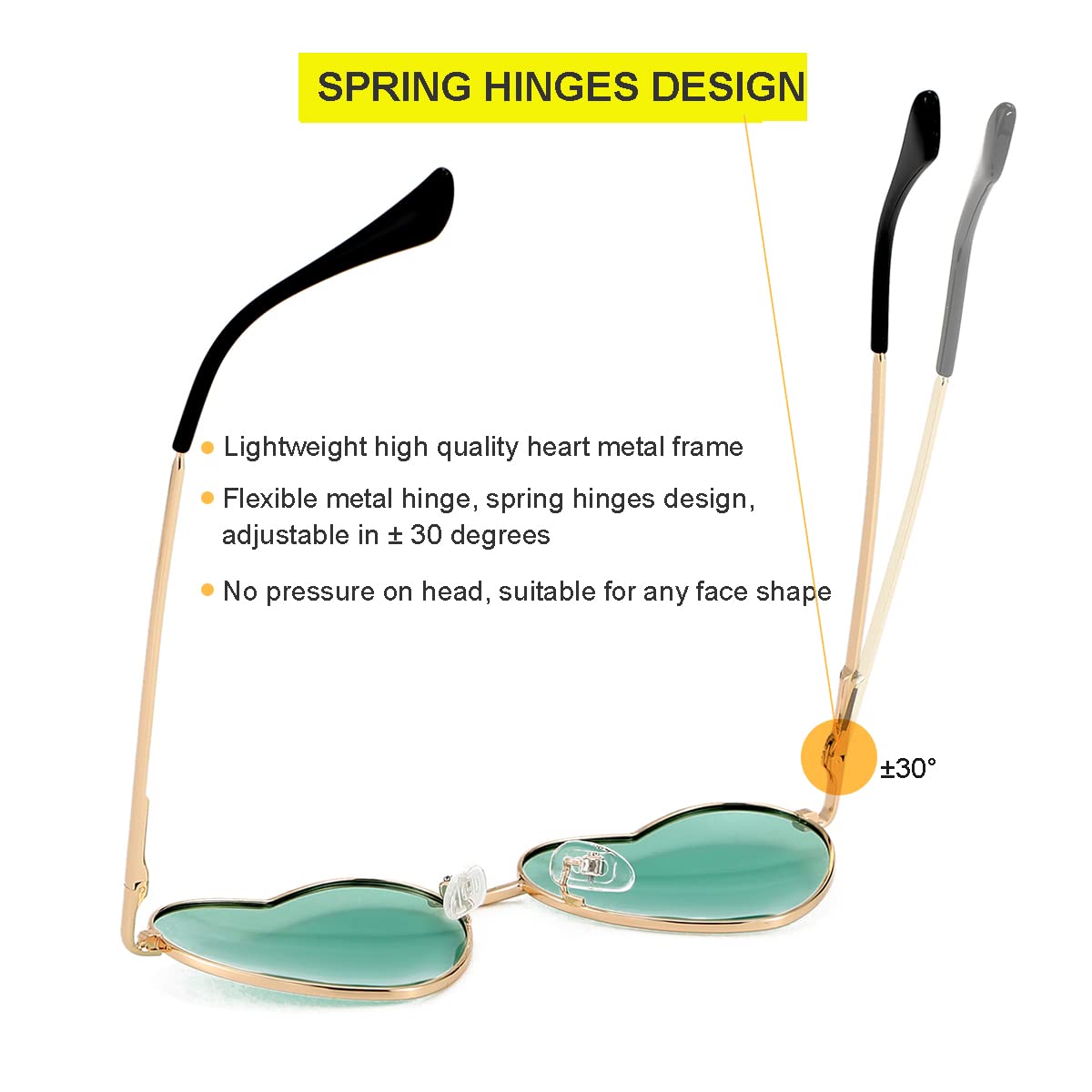 Foto 6 pulgar | Gafas De Sol Jovakit Polarized Heart Para Mujer Dorado/verde - Venta Internacional.