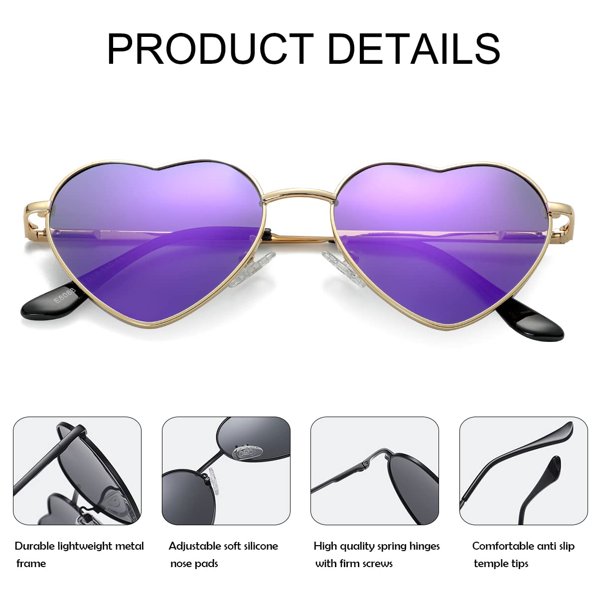 Foto 4 | Gafas De Sol Jovakit Polarized Heart Para Mujer Con Montura Dorada - Venta Internacional.