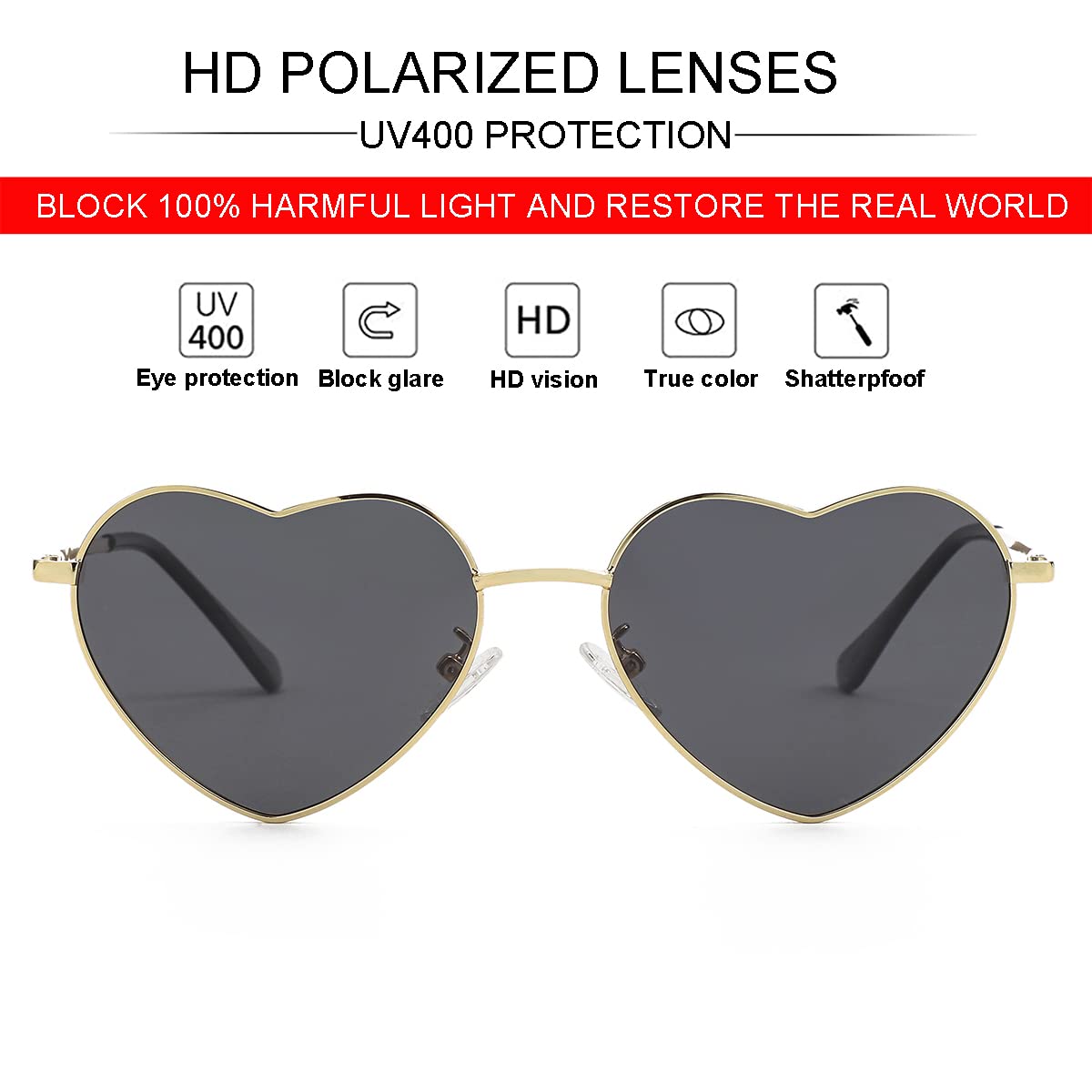 Foto 4 pulgar | Gafas De Sol Jovakit Polarized Heart Para Mujer Dorado/gris+dorado/rojo - Venta Internacional.