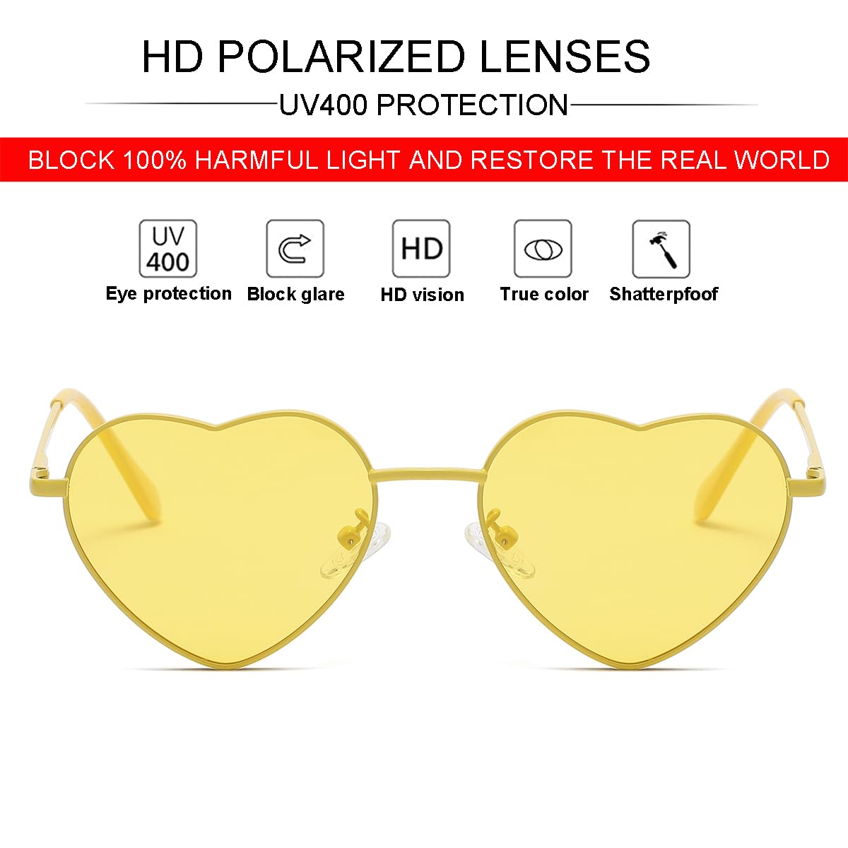 Foto 3 pulgar | Gafas De Sol Jovakit Polarized Heart Para Mujer Con Montura Metálica - Venta Internacional.