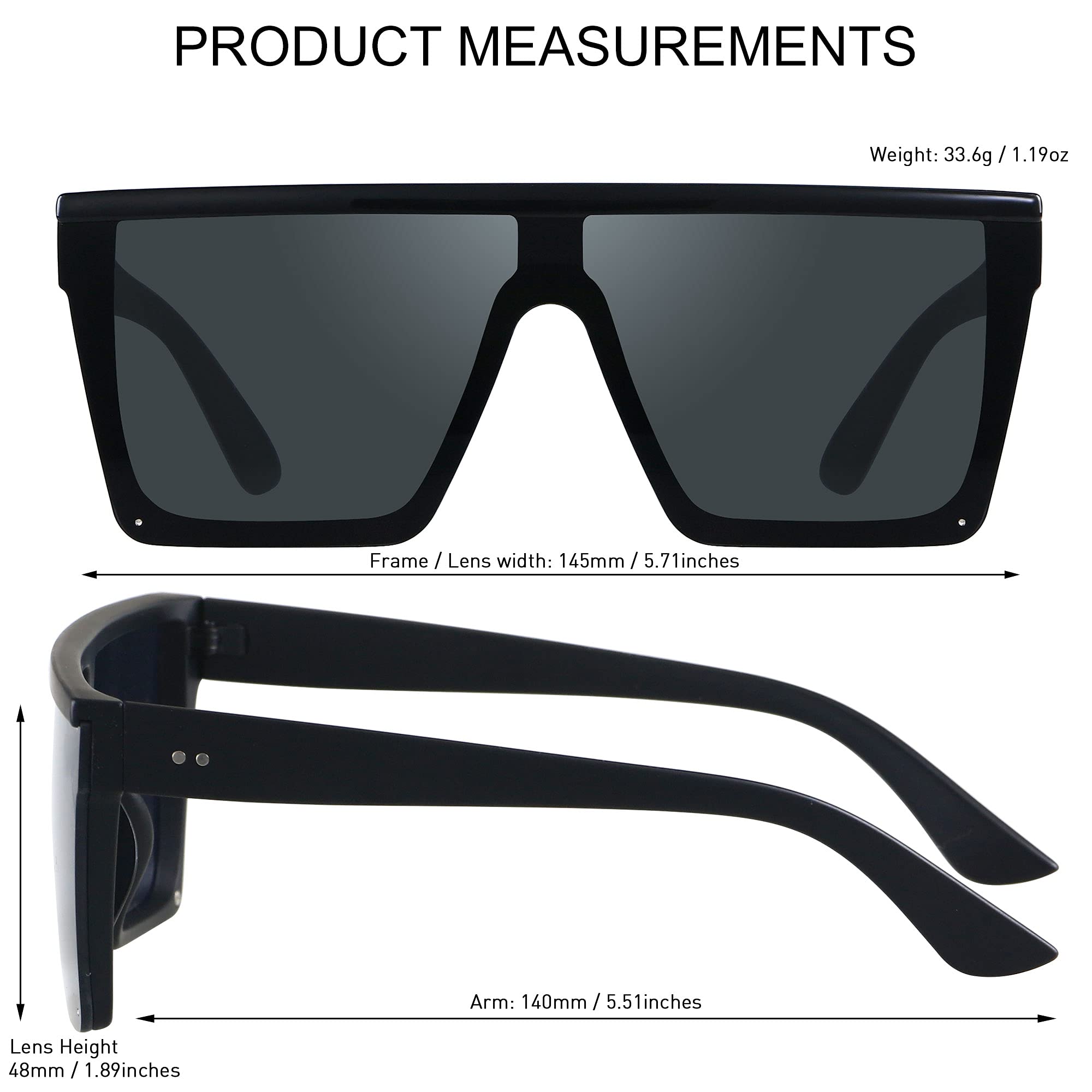 Foto 5 | Gafas De Sol Lyzoit Square Oversized Shield Uv400  Negro Mate  Paquete De 2 - Venta Internacional.