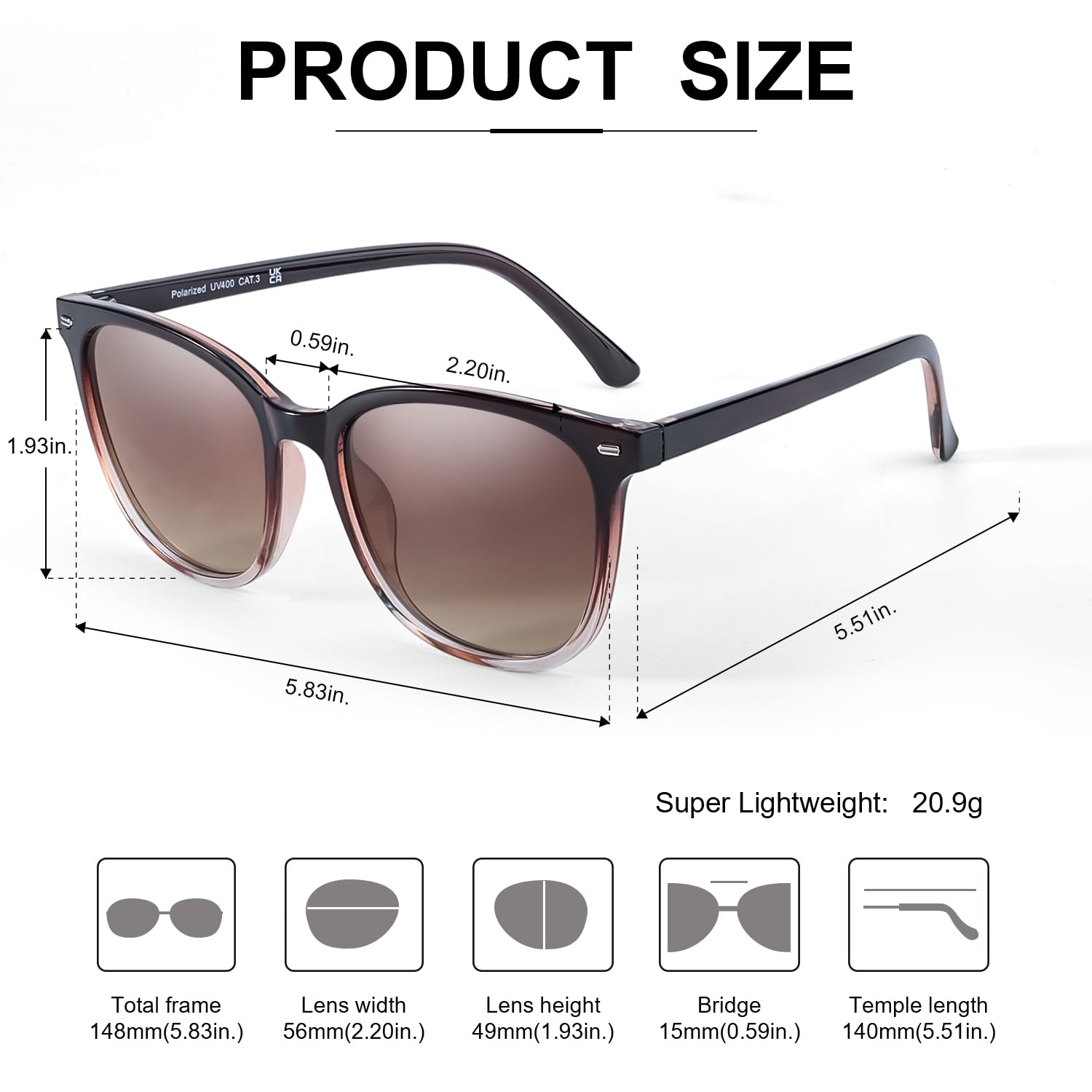 Foto 5 | Gafas De Sol Myiaur Polarizadas Cuadradas Con Espejo Para Mujer - Venta Internacional.