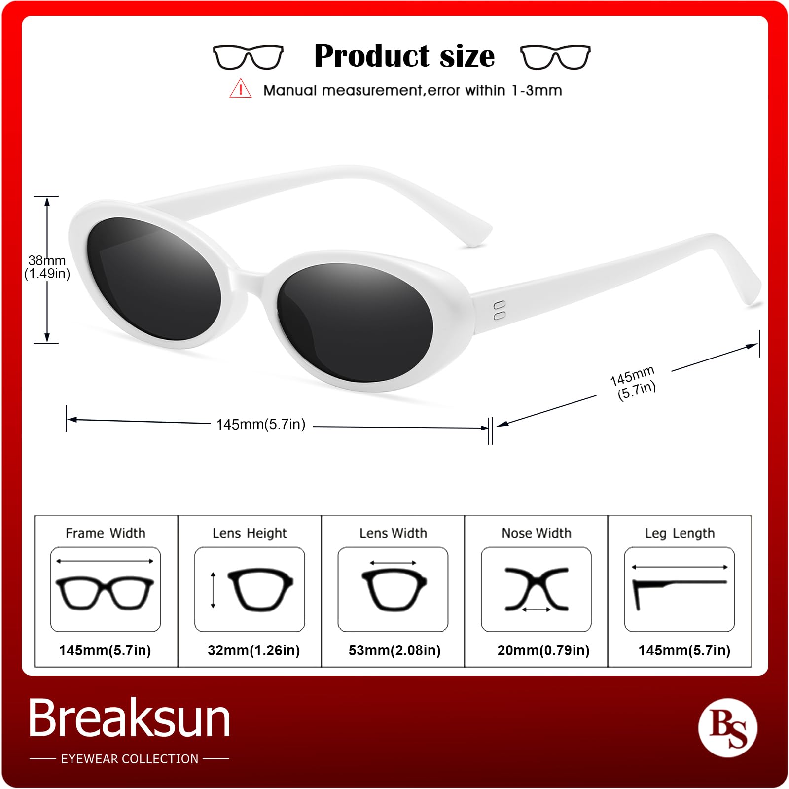 Foto 7 pulgar | Gafas De Sol Breaksun Retro Oval 90s Vintage Uv400 Para Mujer/hombre - Venta Internacional.