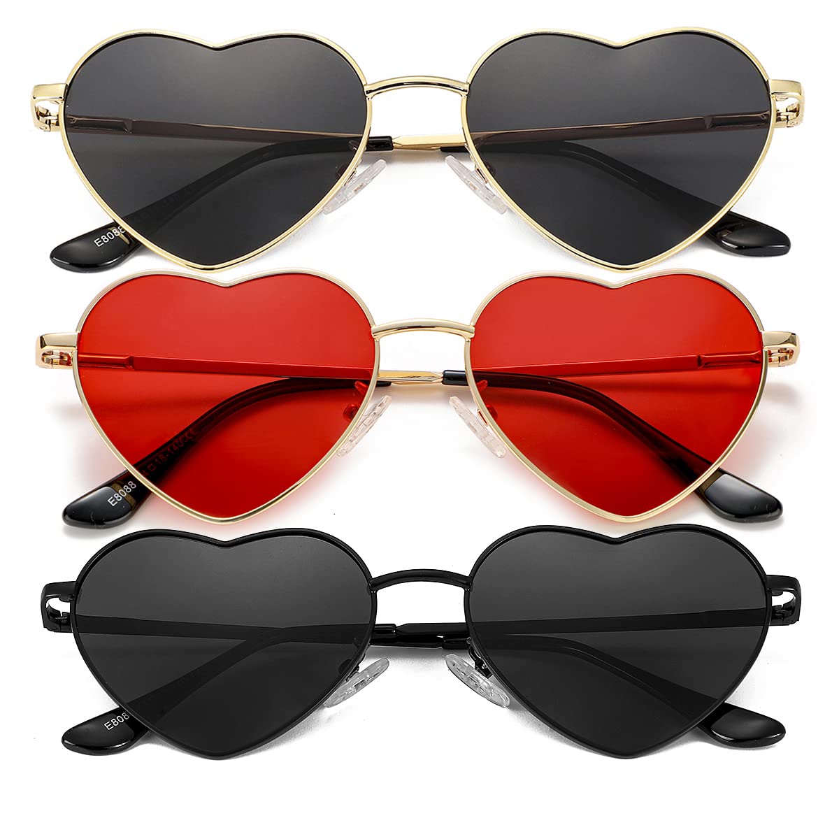 Foto 2 pulgar | Gafas De Sol Jovakit Polarized Heart Para Mujer Dorado/gris + Dorado/rojo + Negro/gris - Venta Internacional.