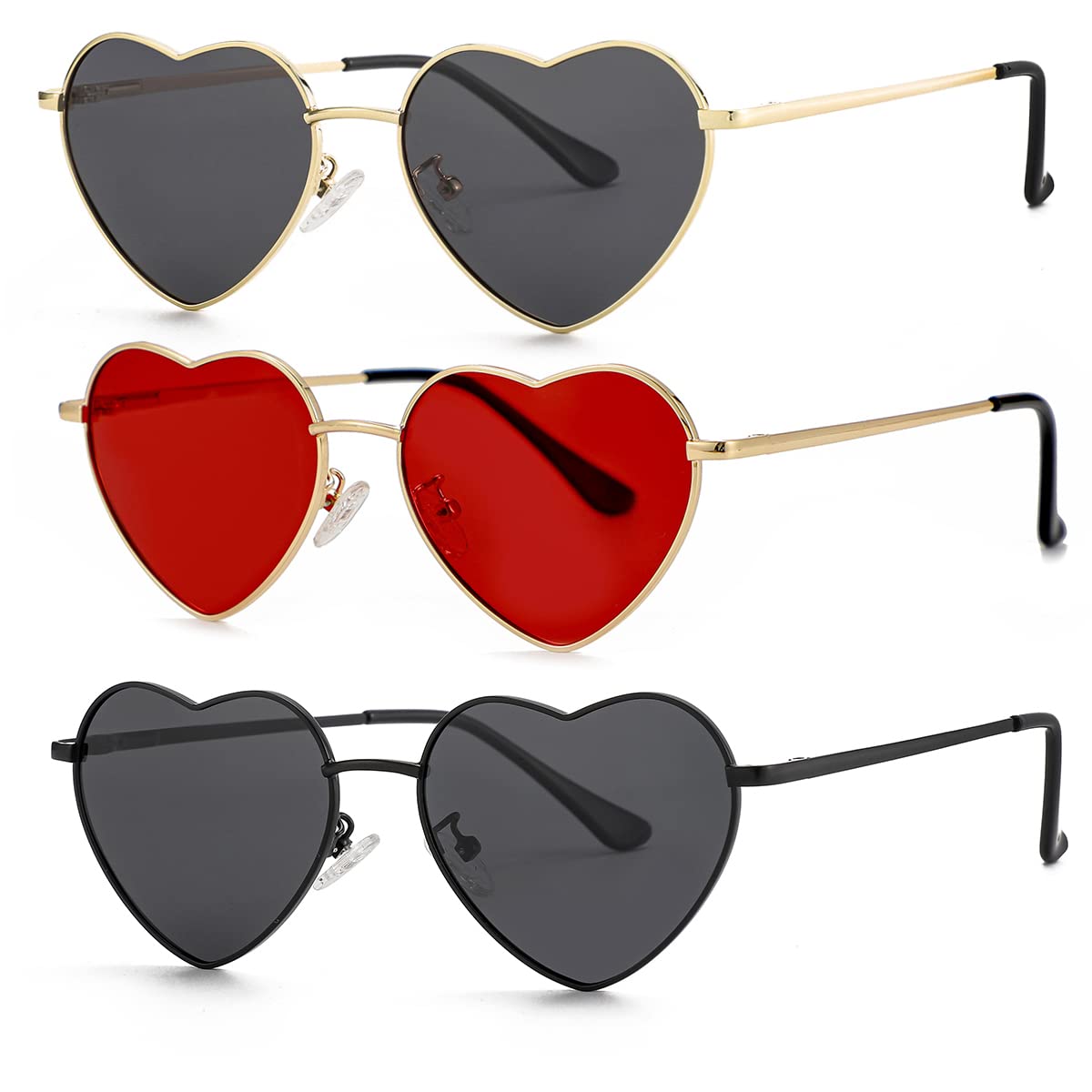 Foto 3 pulgar | Gafas De Sol Jovakit Polarized Heart Para Mujer Dorado/gris + Dorado/rojo + Negro/gris - Venta Internacional.