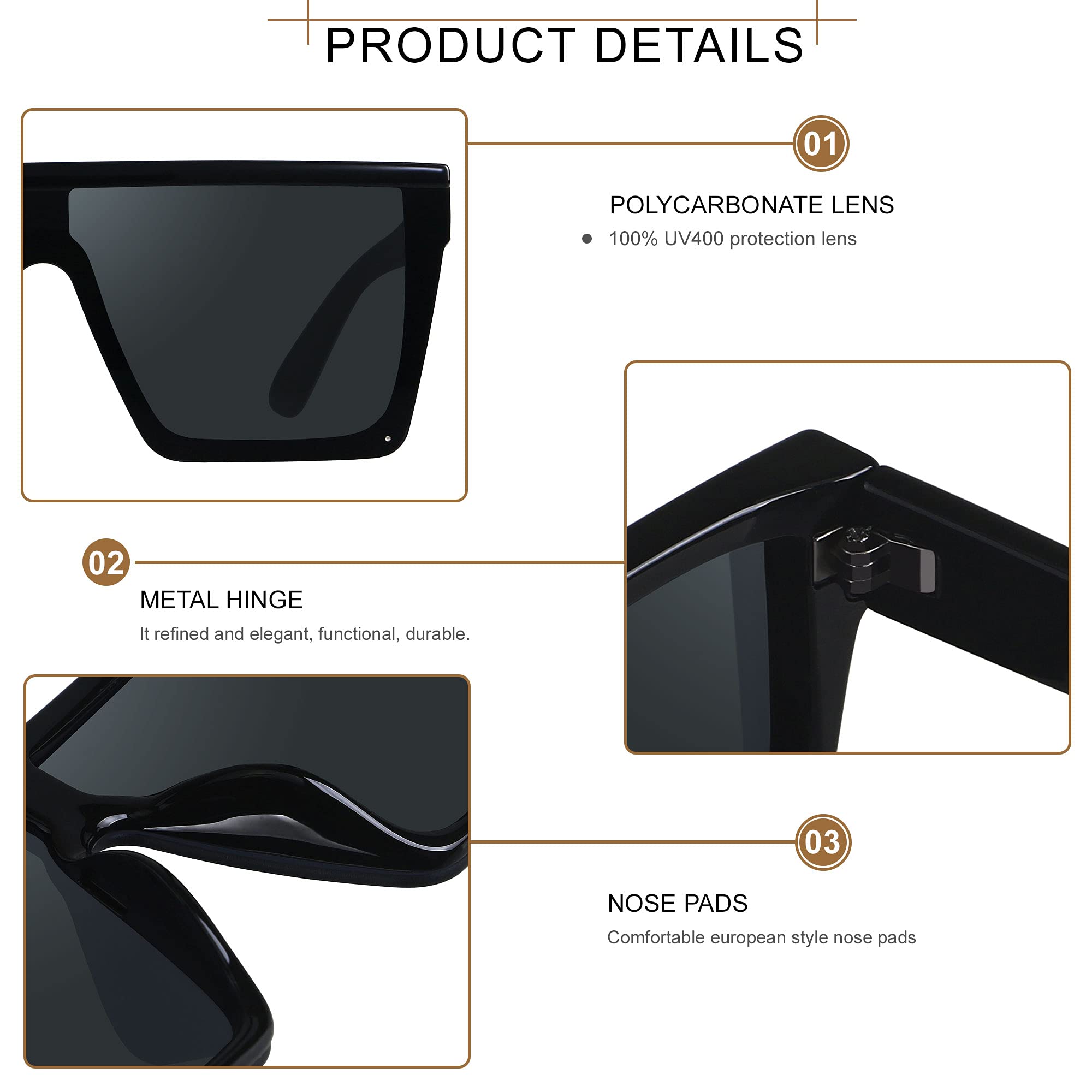Foto 3 pulgar | Gafas De Sol Lyzoit Cuadradas De Gran Tamaño A La Moda Para Mujeres Y Hombres - Venta Internacional.