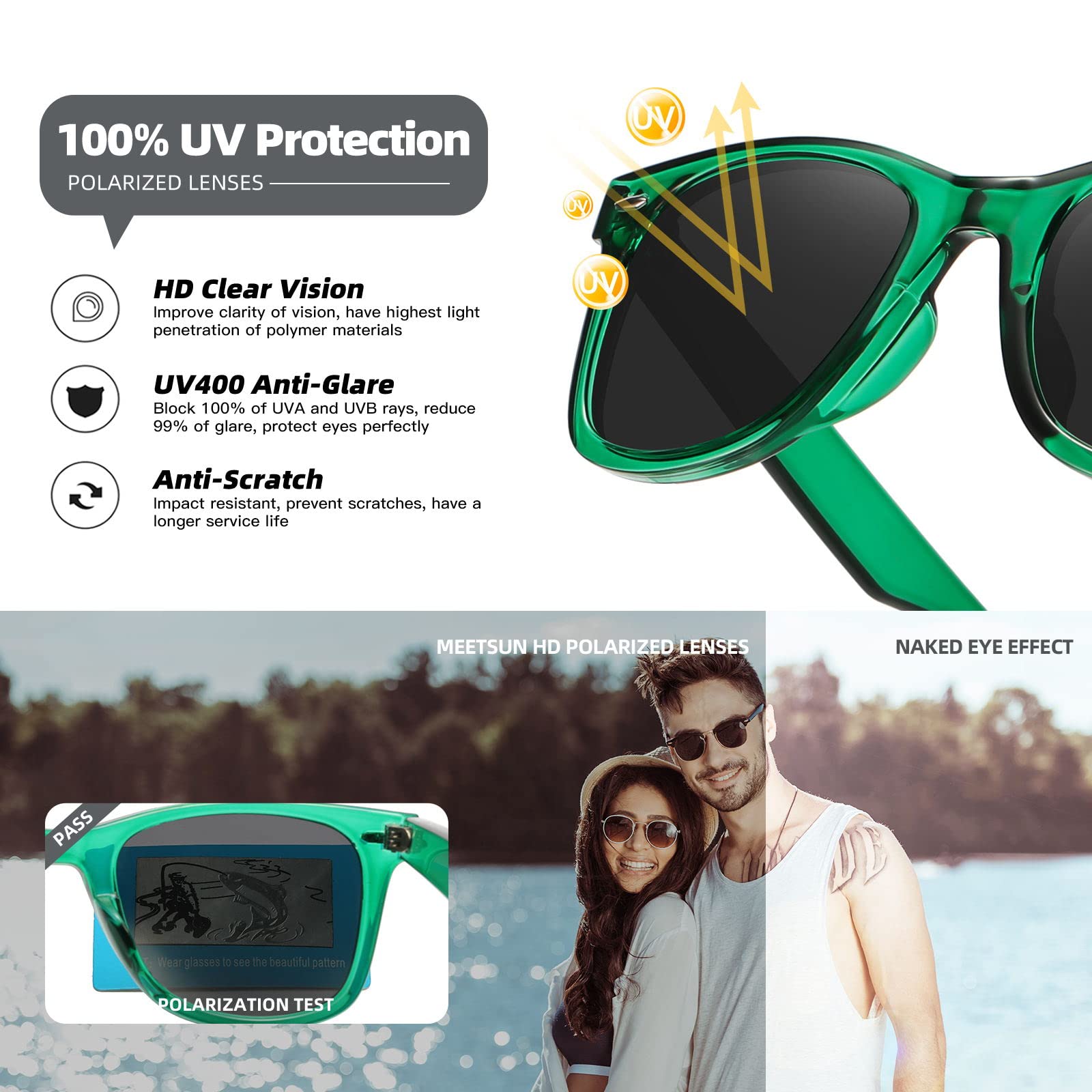 Foto 7 pulgar | Gafas De Sol Meetsun Classic Retro Square Polarizadas Uv400 - Venta Internacional.