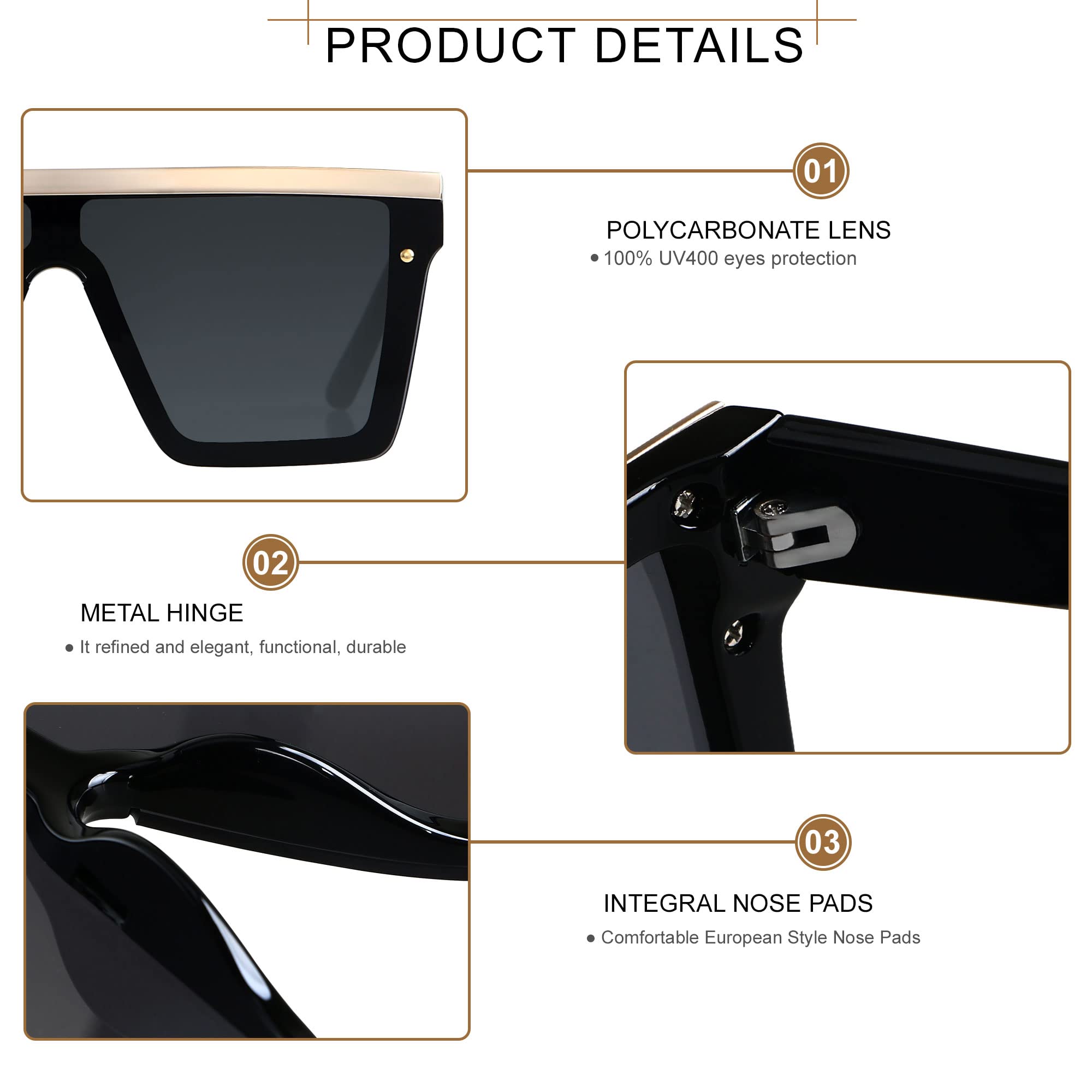 Foto 4 pulgar | Gafas De Sol Lyzoit Cuadradas De Gran Tamaño Sin Montura Uv400 Negras - Venta Internacional.