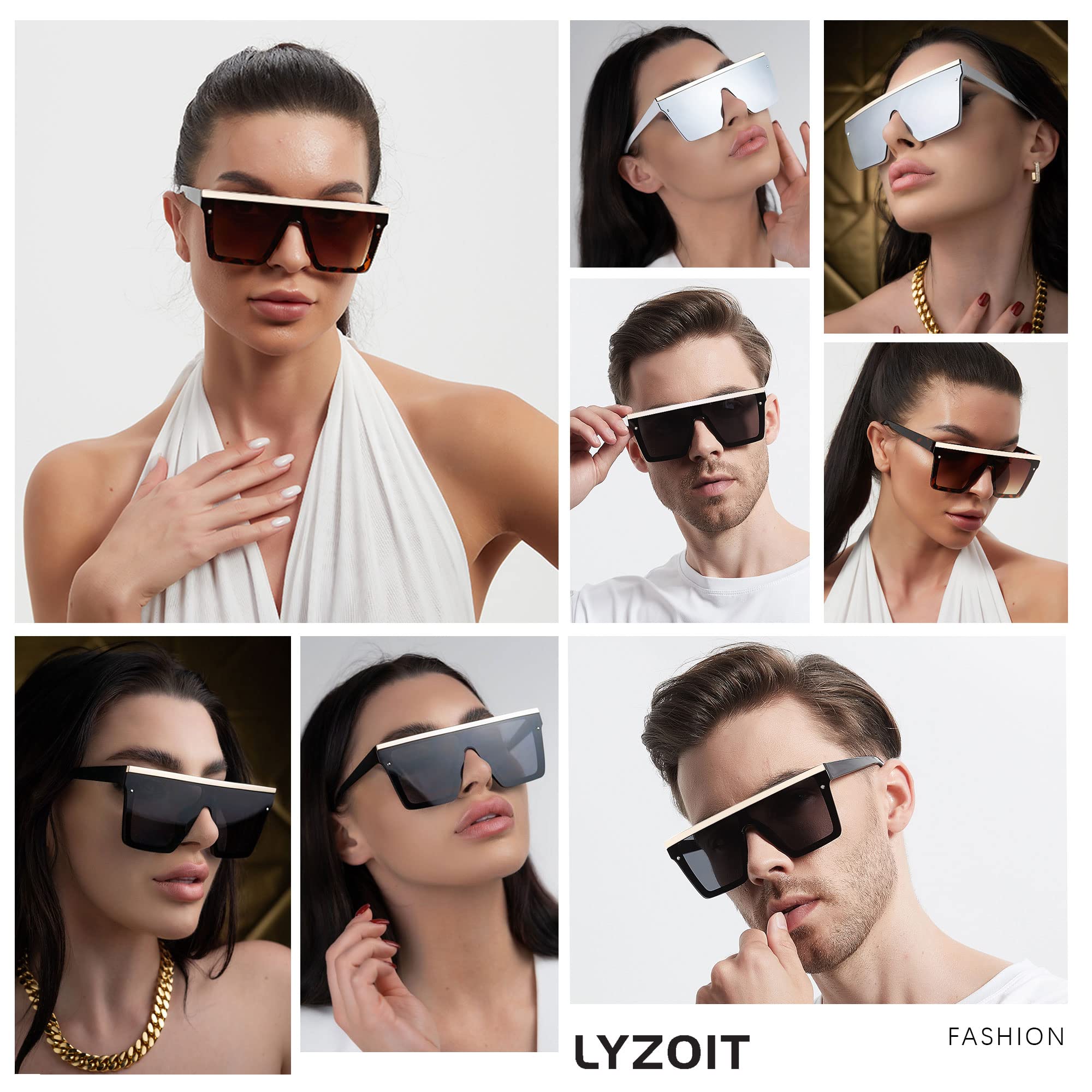 Foto 4 | Gafas De Sol Lyzoit Cuadradas De Gran Tamaño Sin Montura Uv400 Negras - Venta Internacional.