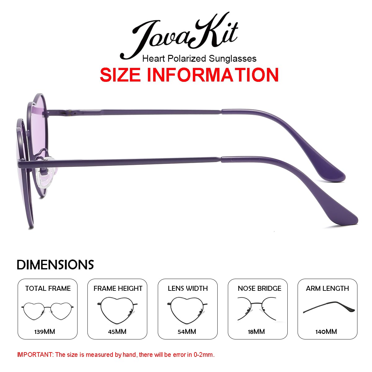 Foto 4 pulgar | Gafas De Sol Jovakit Polarized Heart Para Mujer Uv400 Purple - Venta Internacional.