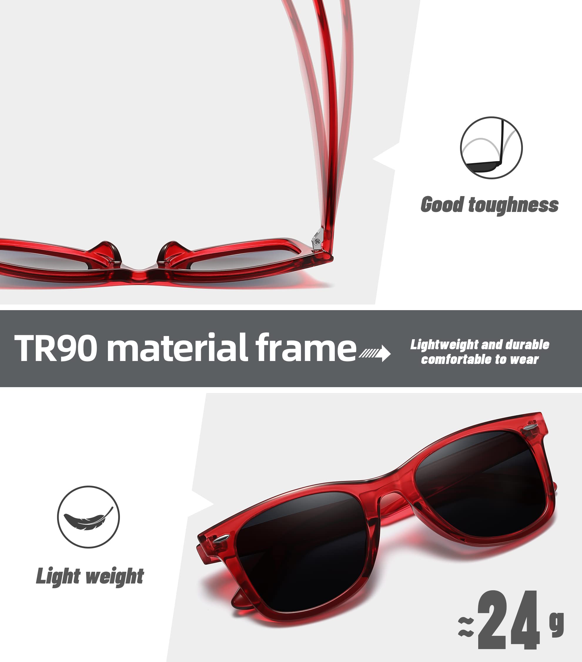 Foto 6 pulgar | Gafas De Sol Meetsun Classic Retro Square Polarizadas Uv400 Rojas - Venta Internacional.