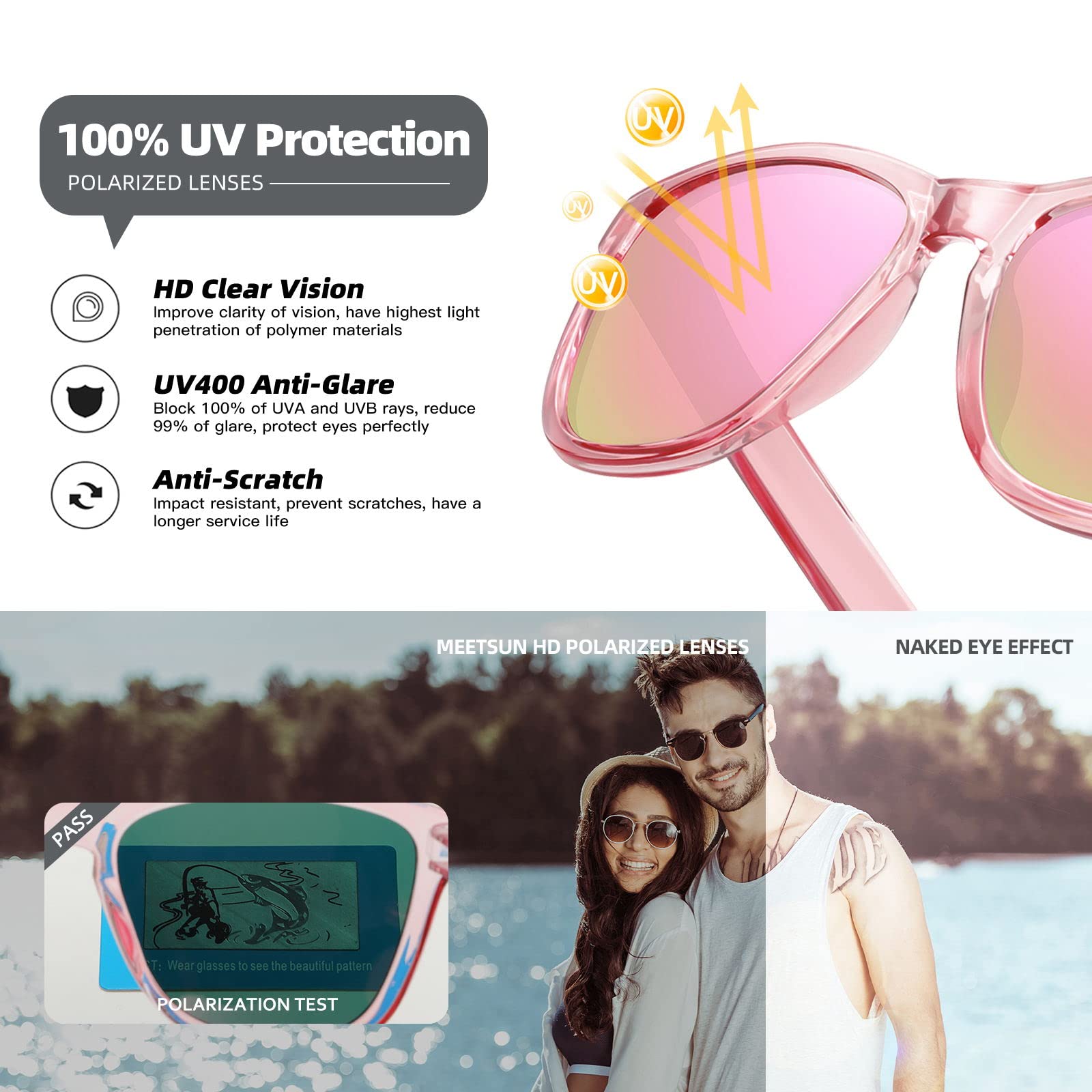 Foto 6 | Gafas De Sol Meetsun Polarized Trendy Retro Pink Para Mujeres Y Hombres - Venta Internacional.