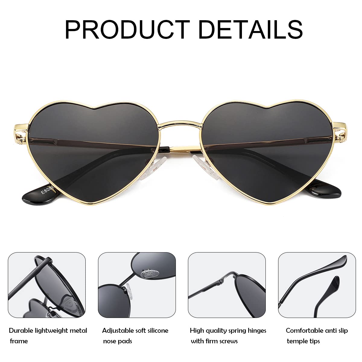 Foto 5 pulgar | Gafas De Sol Jovakit Polarized Heart Para Mujer Dorado/gris - Venta Internacional.