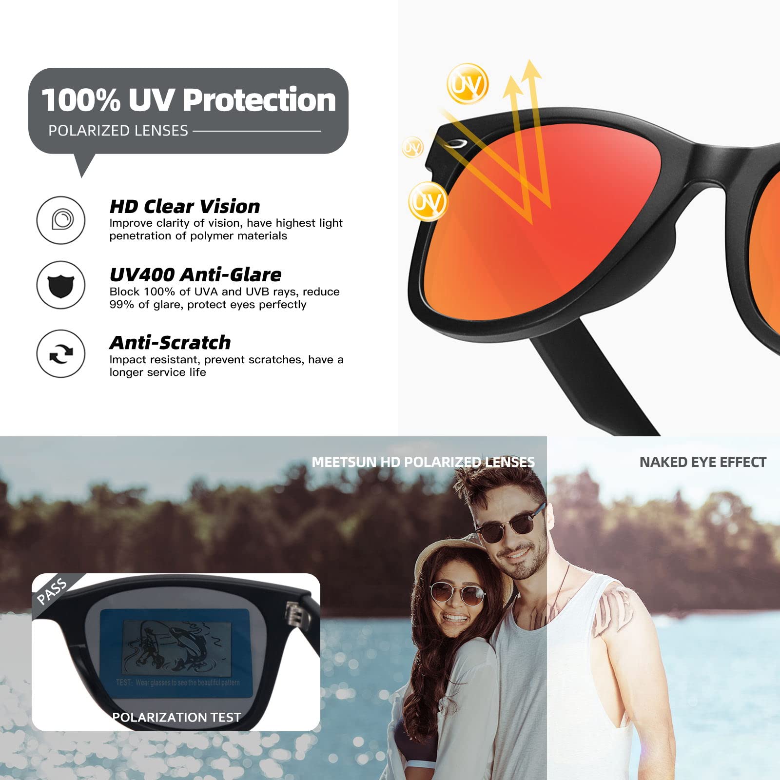 Foto 7 pulgar | Gafas De Sol Meetsun Classic Retro Square Polarizadas Uv400 Rojas - Venta Internacional.