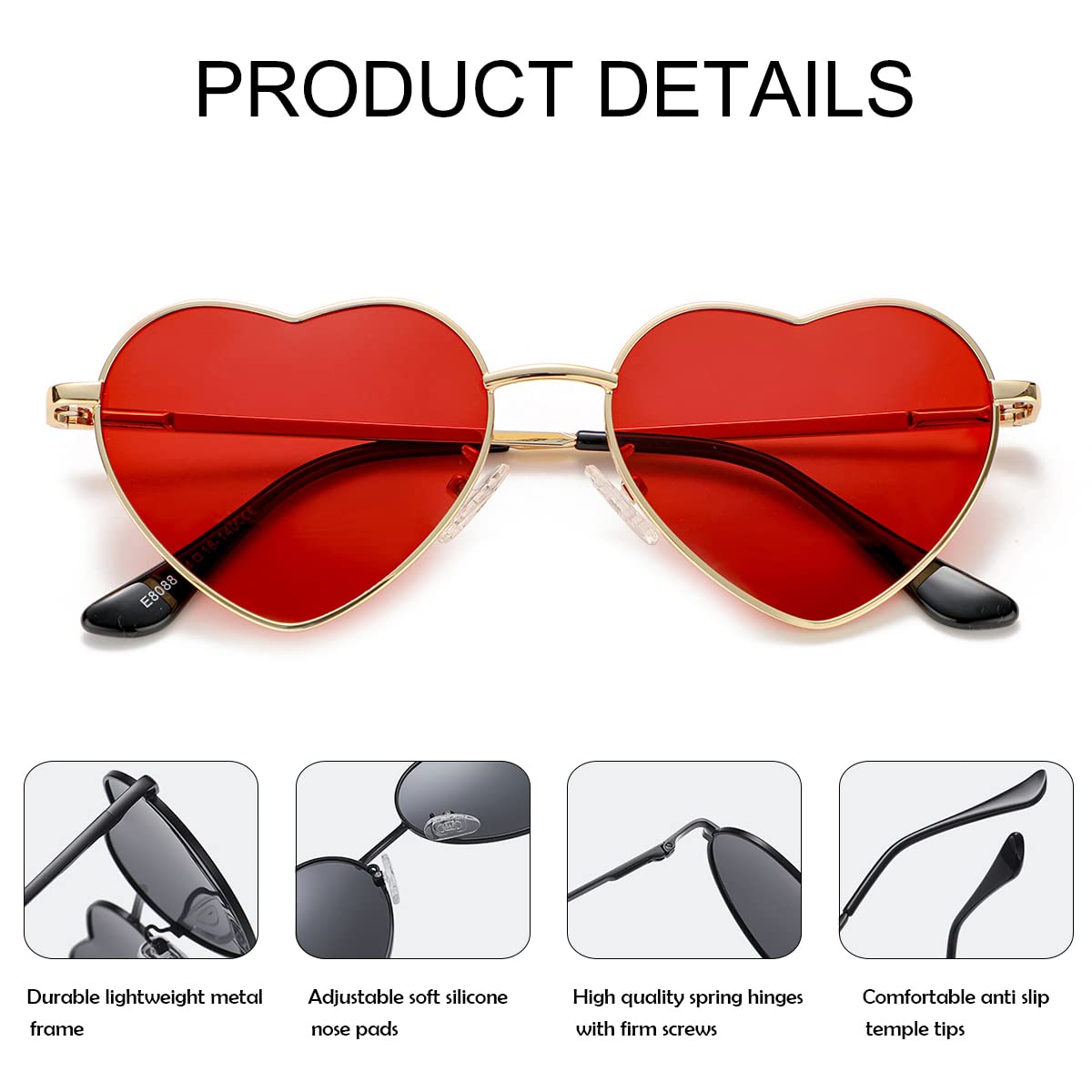 Foto 4 | Gafas De Sol Jovakit Polarized Heart Para Mujer Doradas/rojas - Venta Internacional.