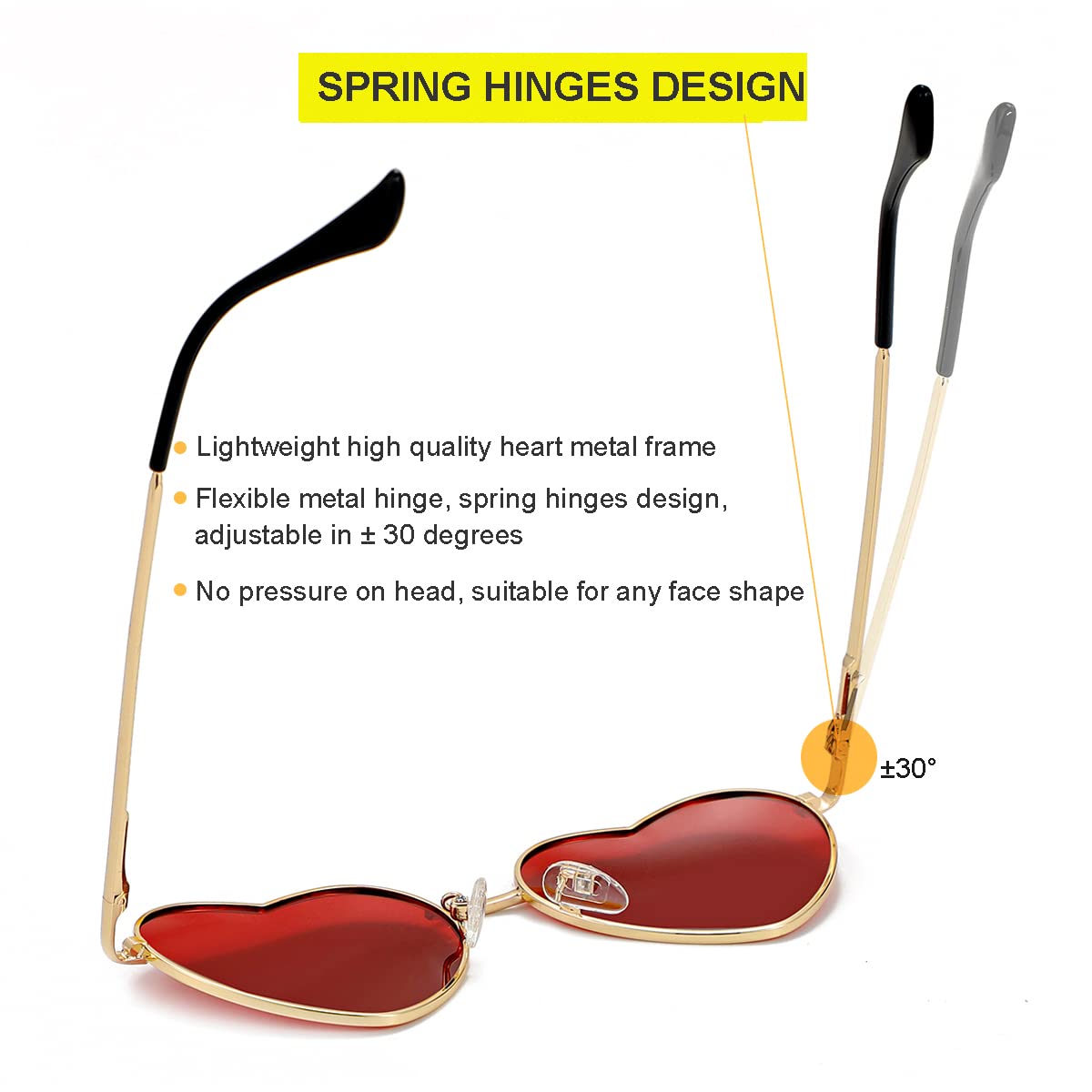Foto 6 pulgar | Gafas De Sol Jovakit Polarized Heart Para Mujer Doradas/rojas - Venta Internacional.